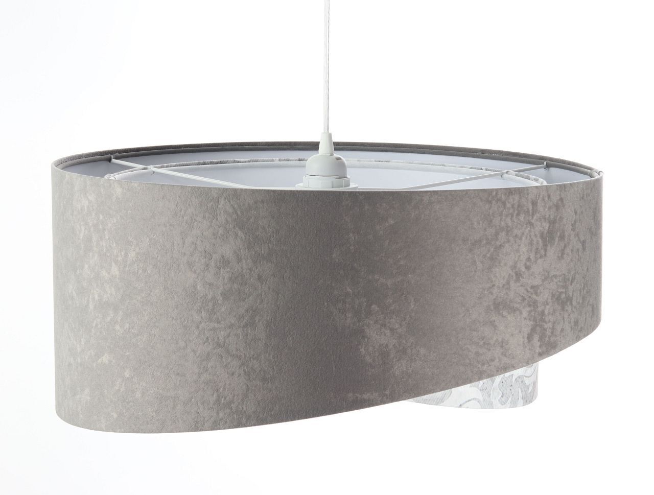 Pendelleuchte Grau Weiß Ø 50 cm Stoffschirm Velours Optik Lampe