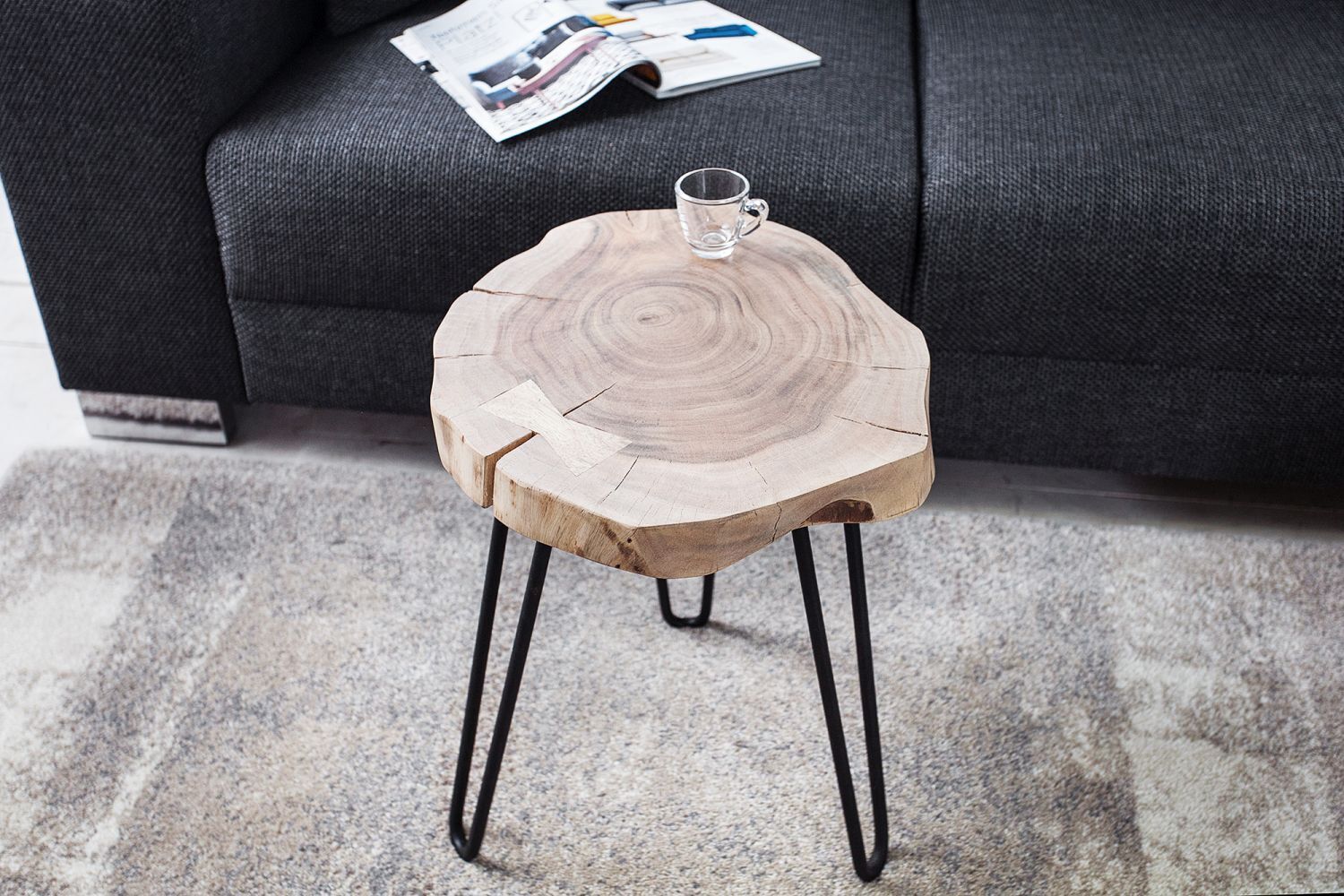 Table d'appoint en bois d'acacia métal 40x60 cm en blanc noir Moebel, Tabelle, Tischplatte, Holz, Hartholz