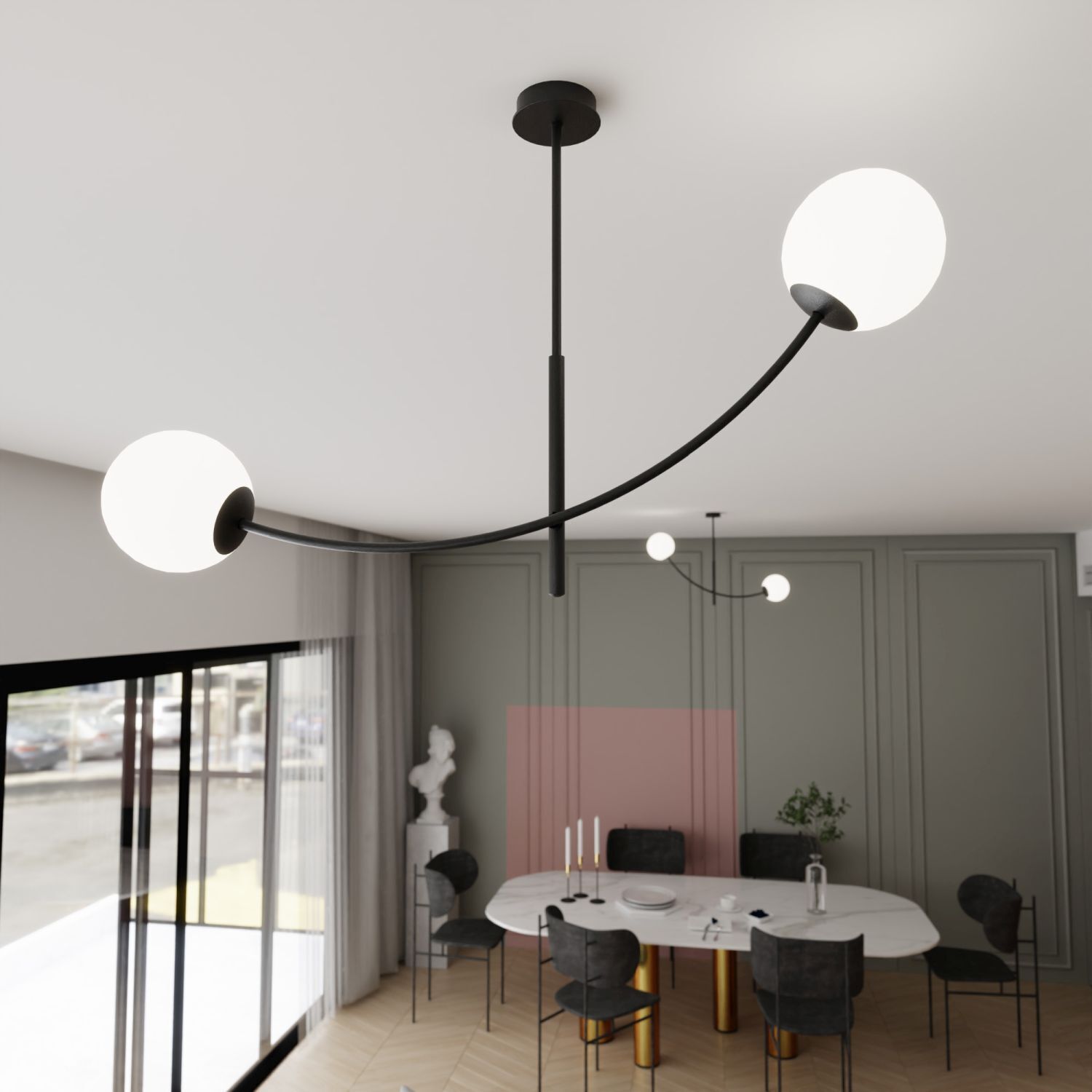 Plafonnier verre métal L : 83 cm orientable noir blanc E14