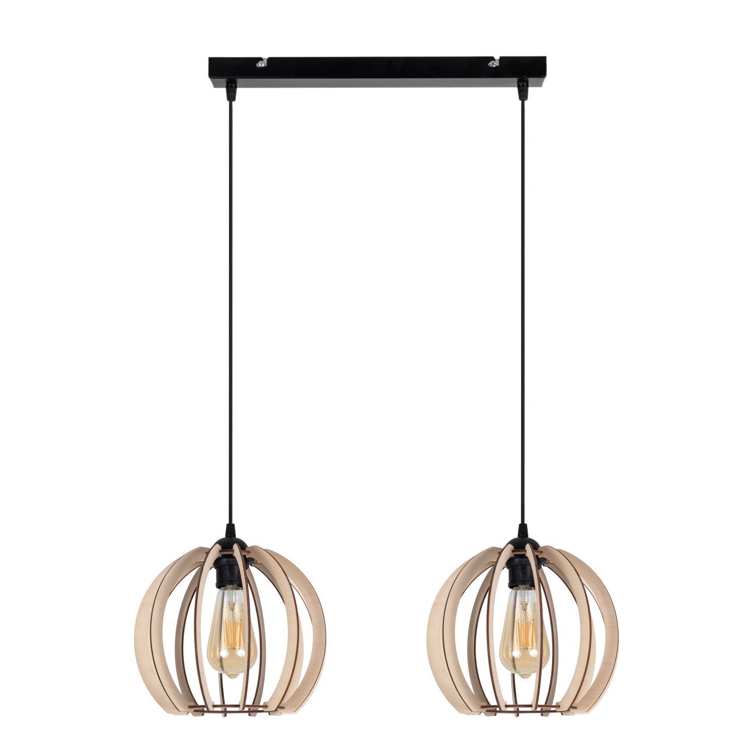 Lampe à suspendre allongée bois métal E27 2 flammes L:60 cm