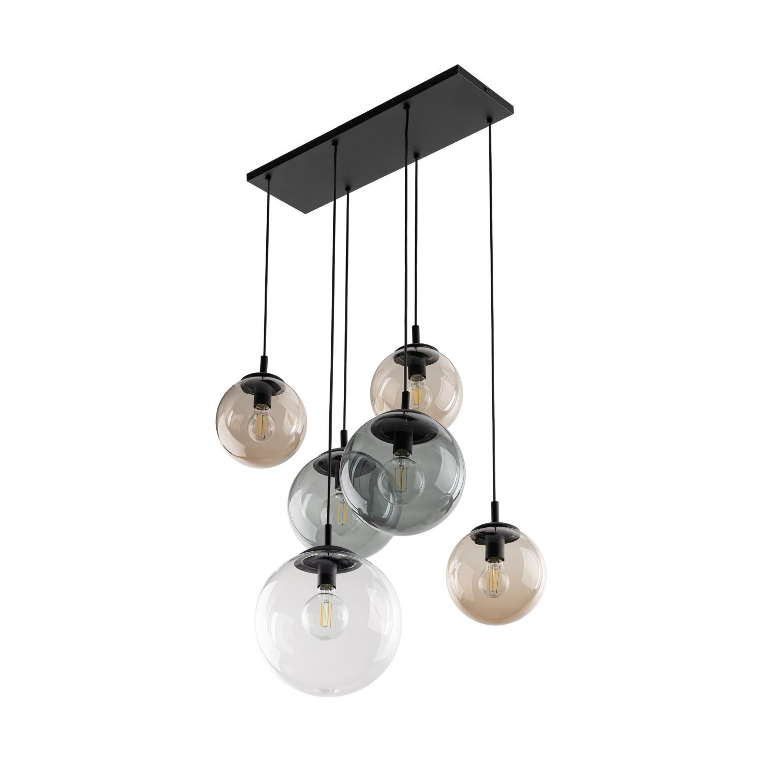 Suspension verre fumé L : 77 cm H : max. 140 cm 6x E27