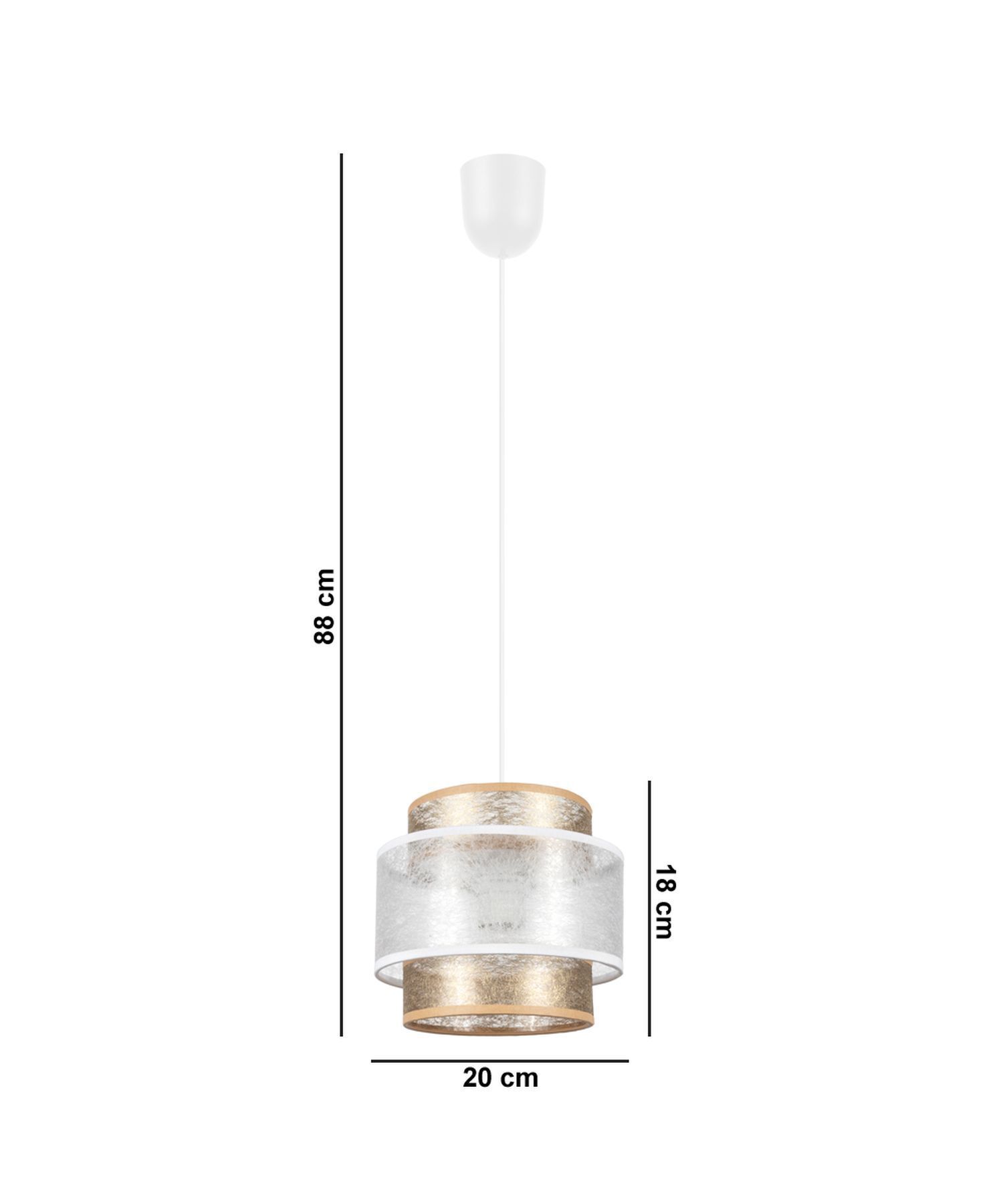 Suspension ronde tissu blanc or Ø20 cm E27 confortable