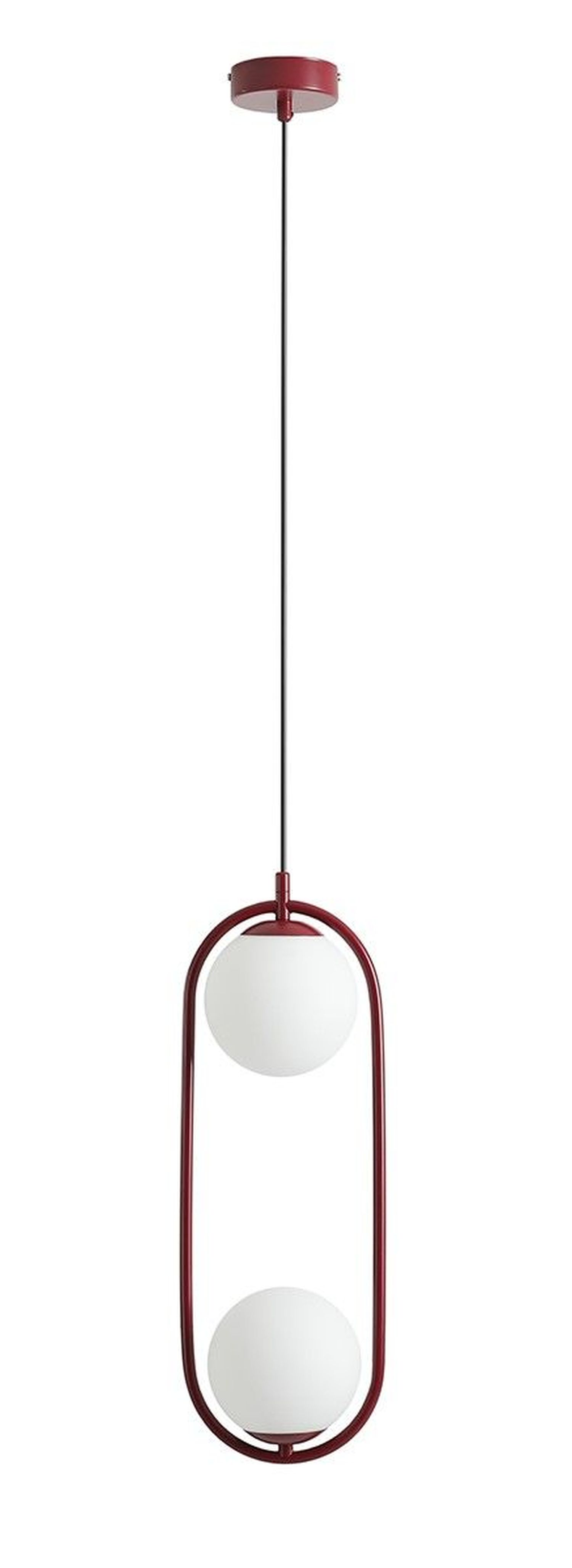 Suspension rouge métal boules de verre L:14 cm E14 2-flmg