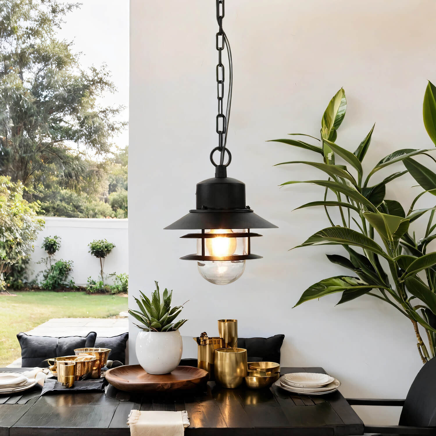 Lampe d'extérieur IP44 E27 noir verre inox Maritim Drinnen, Innenarchitektur, Pflanze