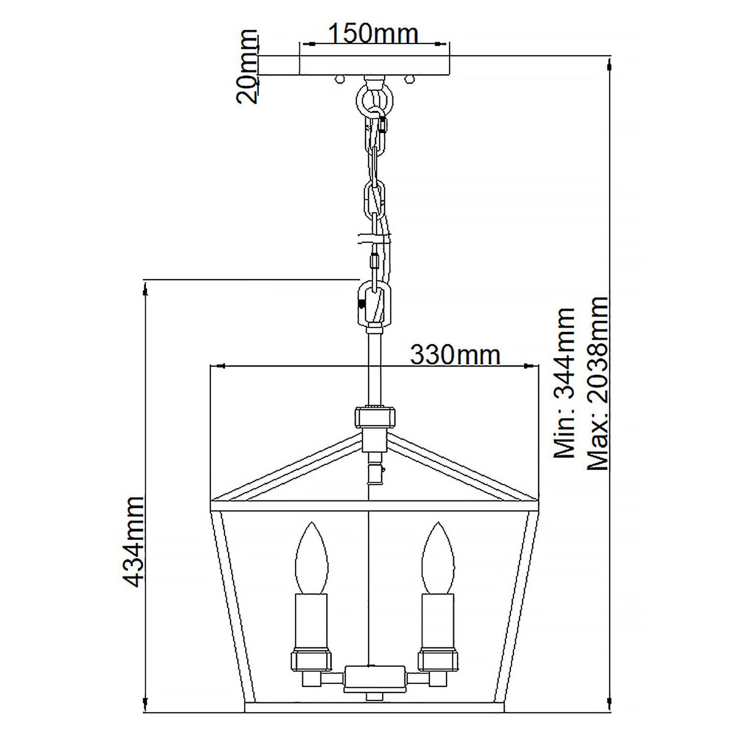 Suspension en métal L : 33 cm H : max. 202,2 cm E14