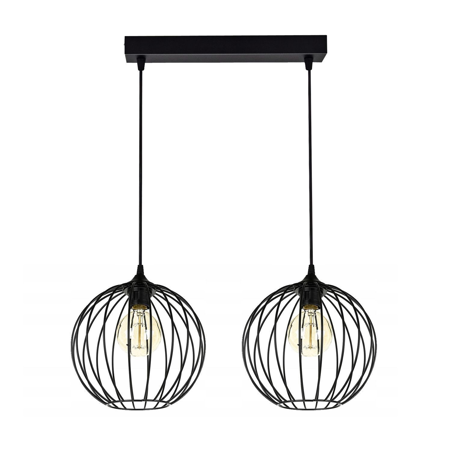 Suspension E27 noir métal 2 flammes L:60 cm