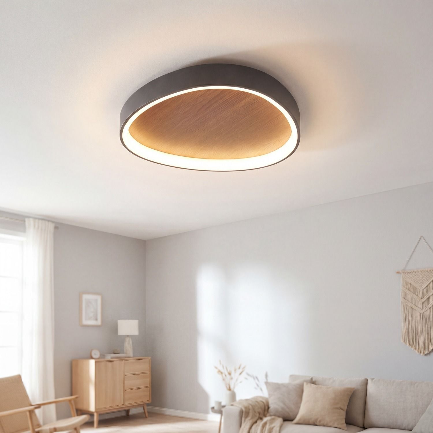 Applique LED Nature Noir L:85 cm 60W Scandinave Deckenleuchte, Wand- und Deckenlampe, LED-Leuchte, Holzdetails, moderner Raumdekor