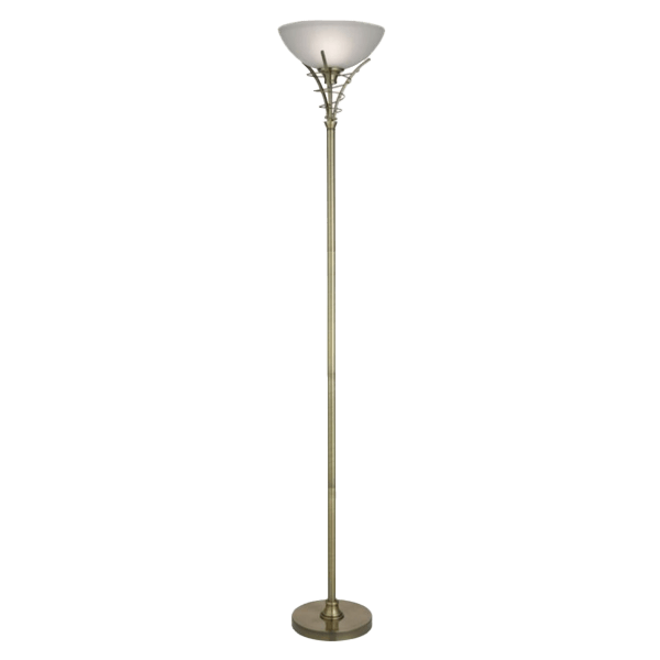 Deckenfluter fußlampe, Messingfinish, verstellbare Höhe, Torchiere-Stil, weiße Glasabdeckung