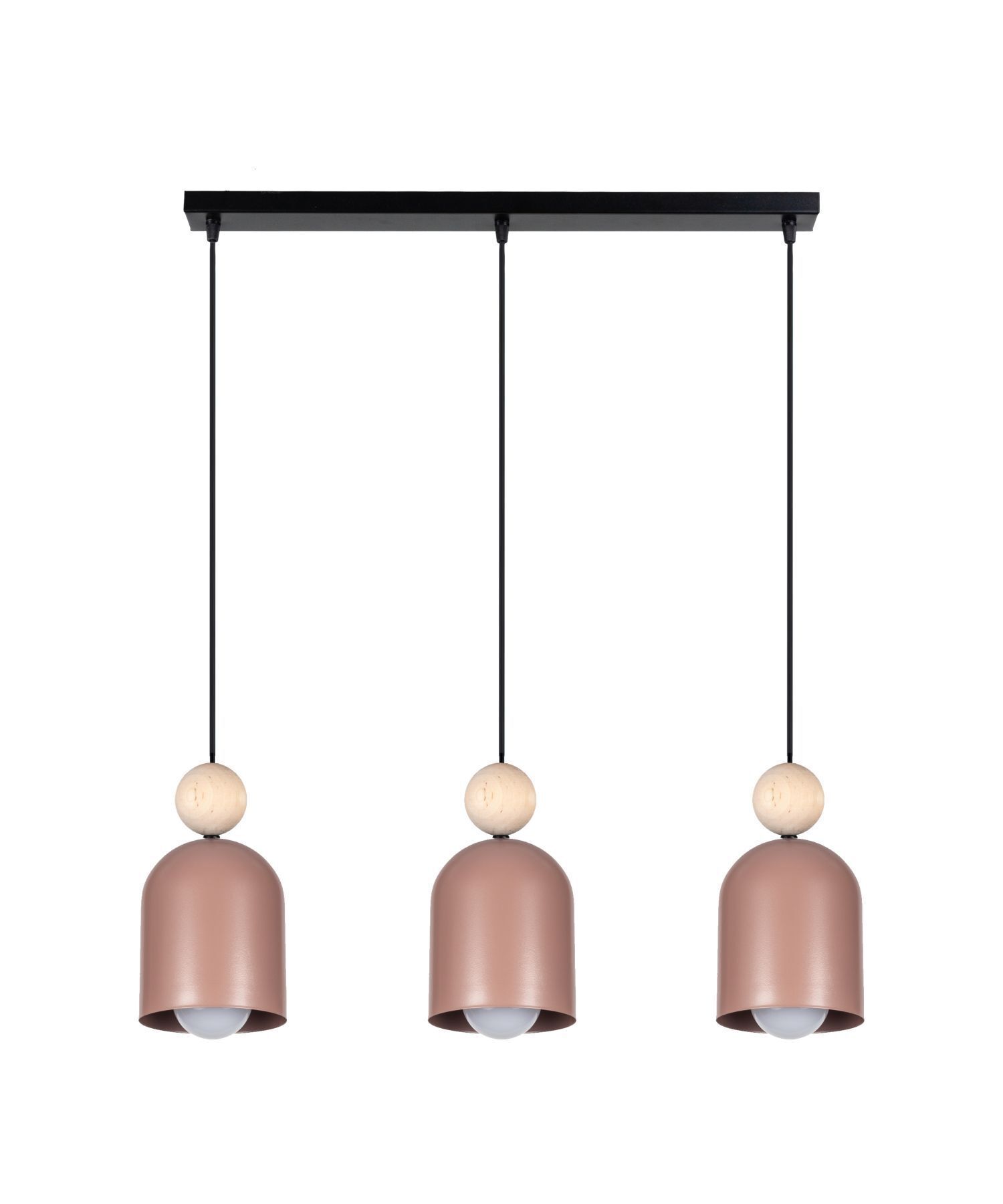 Suspension Rose Métal Bois 3 flammes E27 66 cm de long