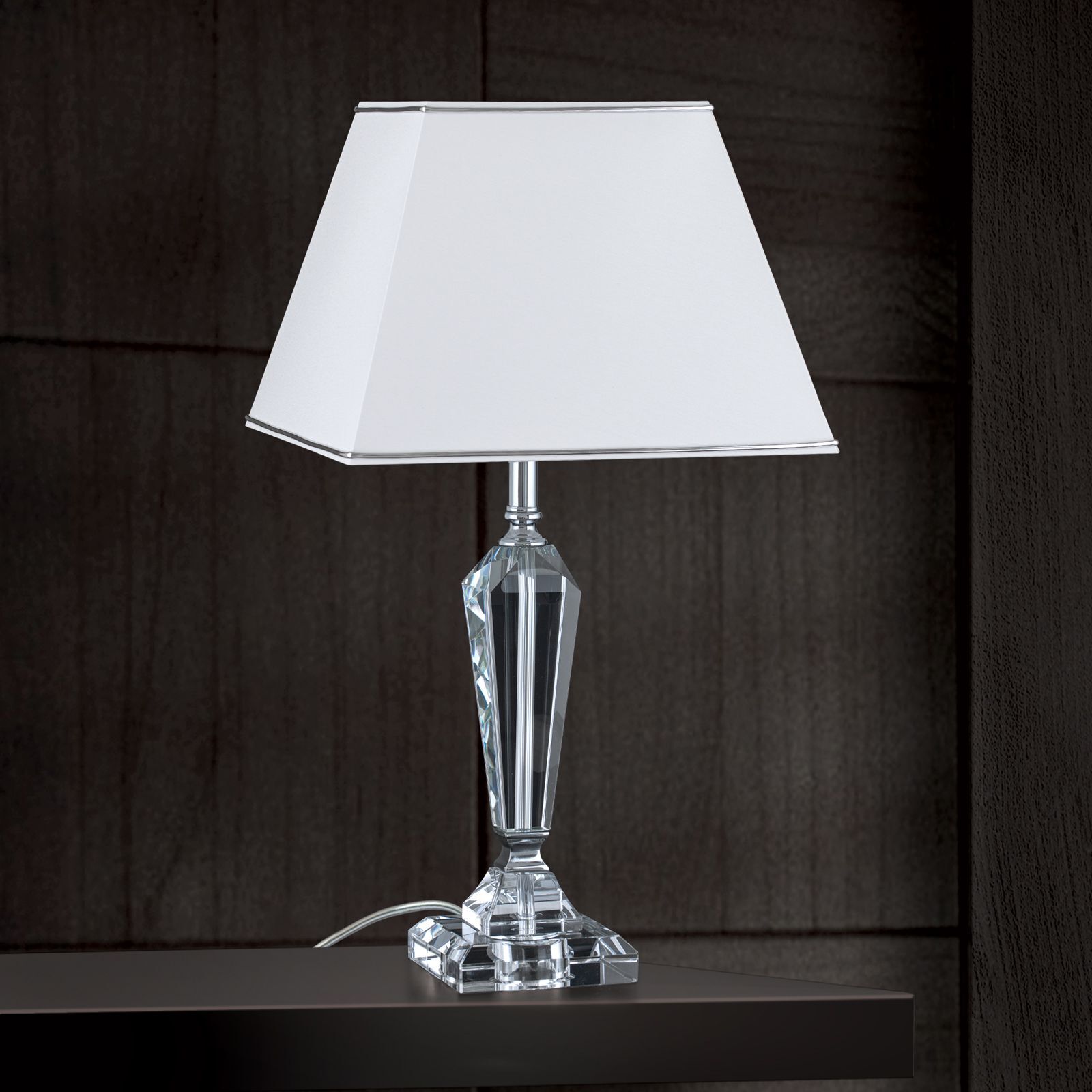 Tischleuchte Metall Stoff E27 57 cm hoch eckig Kristall Tischlampe, Kristall, Lampenschirm, Verzierung, Tischleuchte