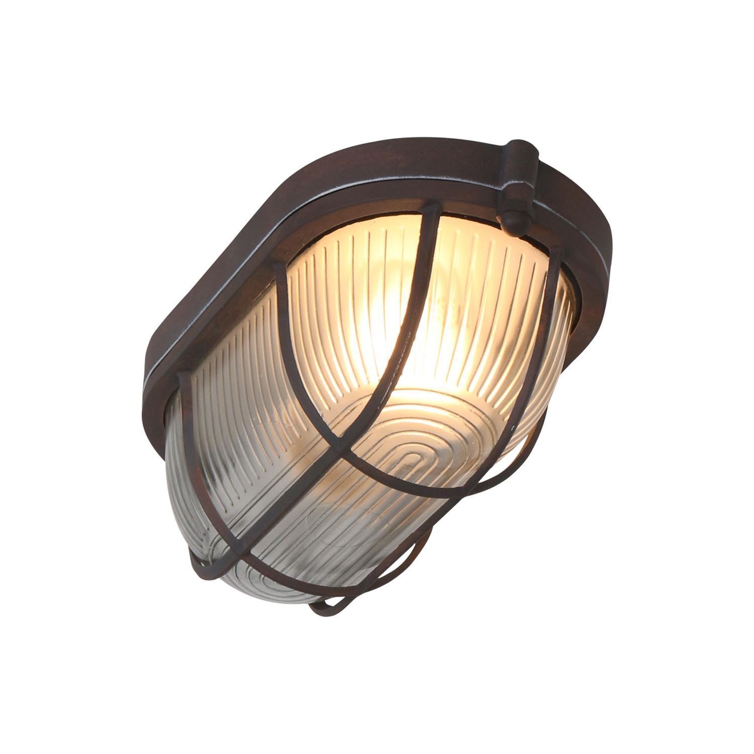 Lampe de plafond verre cannelé métal brun L:21 cm Industrie