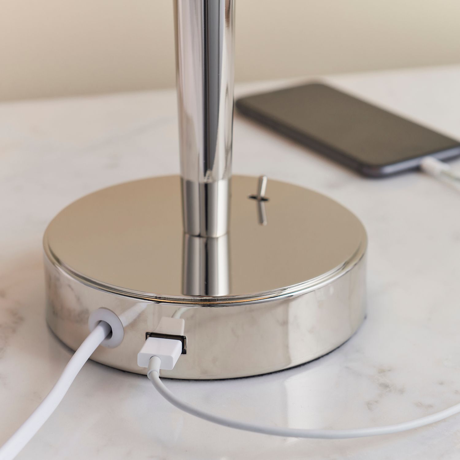 Lampe de table tissu métal 51,5 cm en nickel beige E14 FELIX