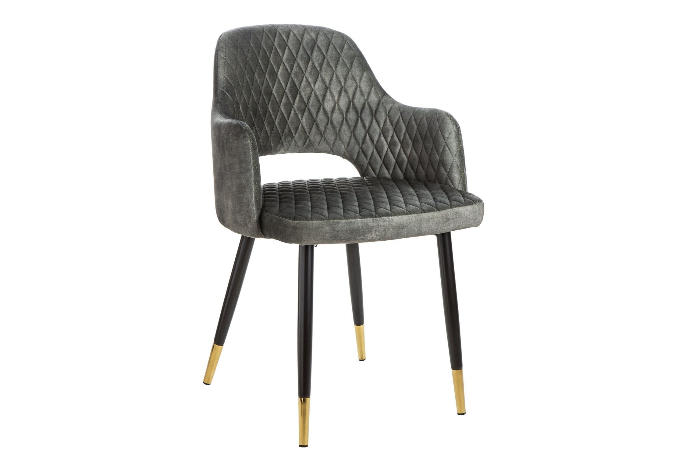 Chaise de salle à manger en velours vert/gris noir/or avec accoudoirs