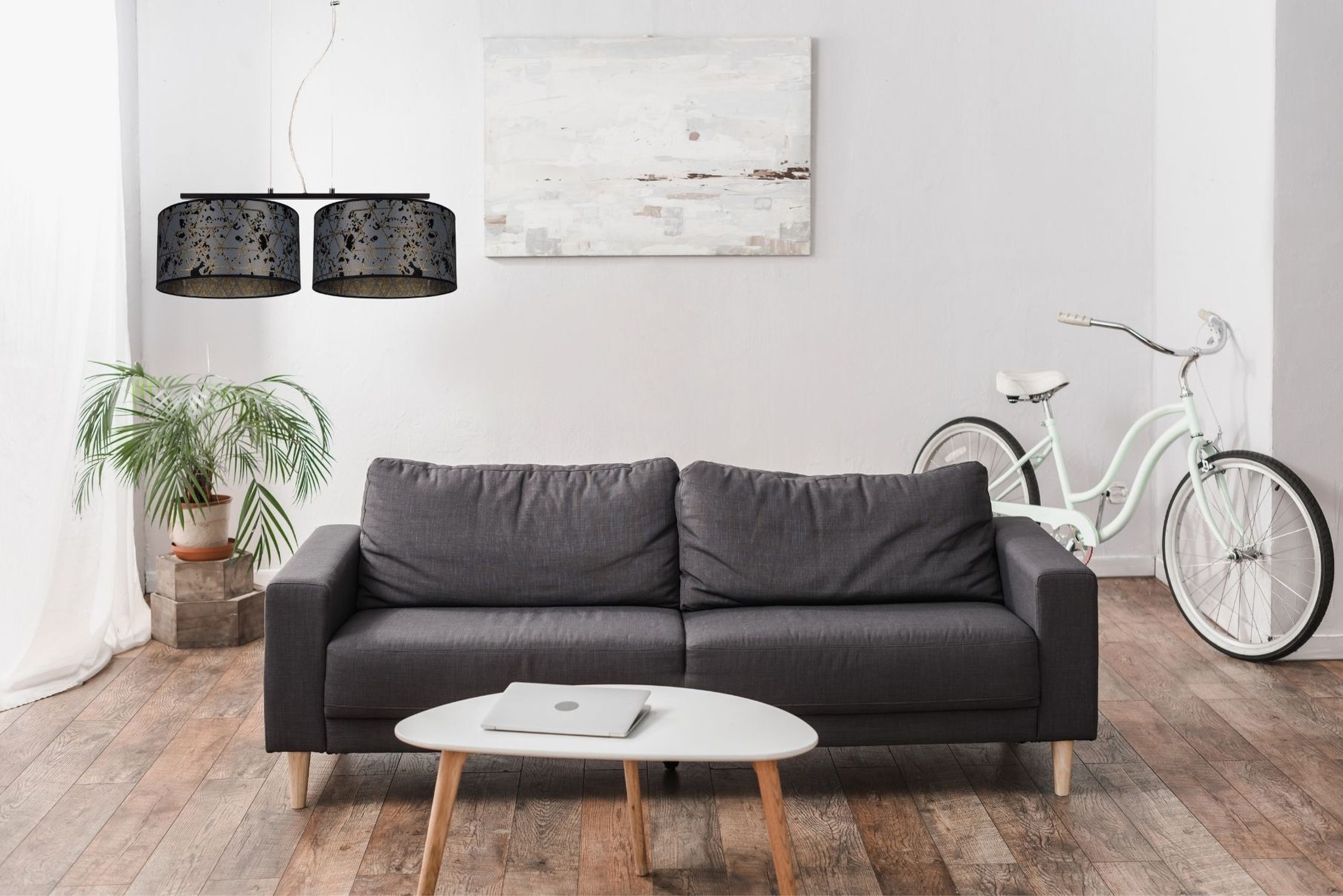 Tissu Lampe à suspendre pauvre en éblouissement Graphite Motif E27 70 cm de long