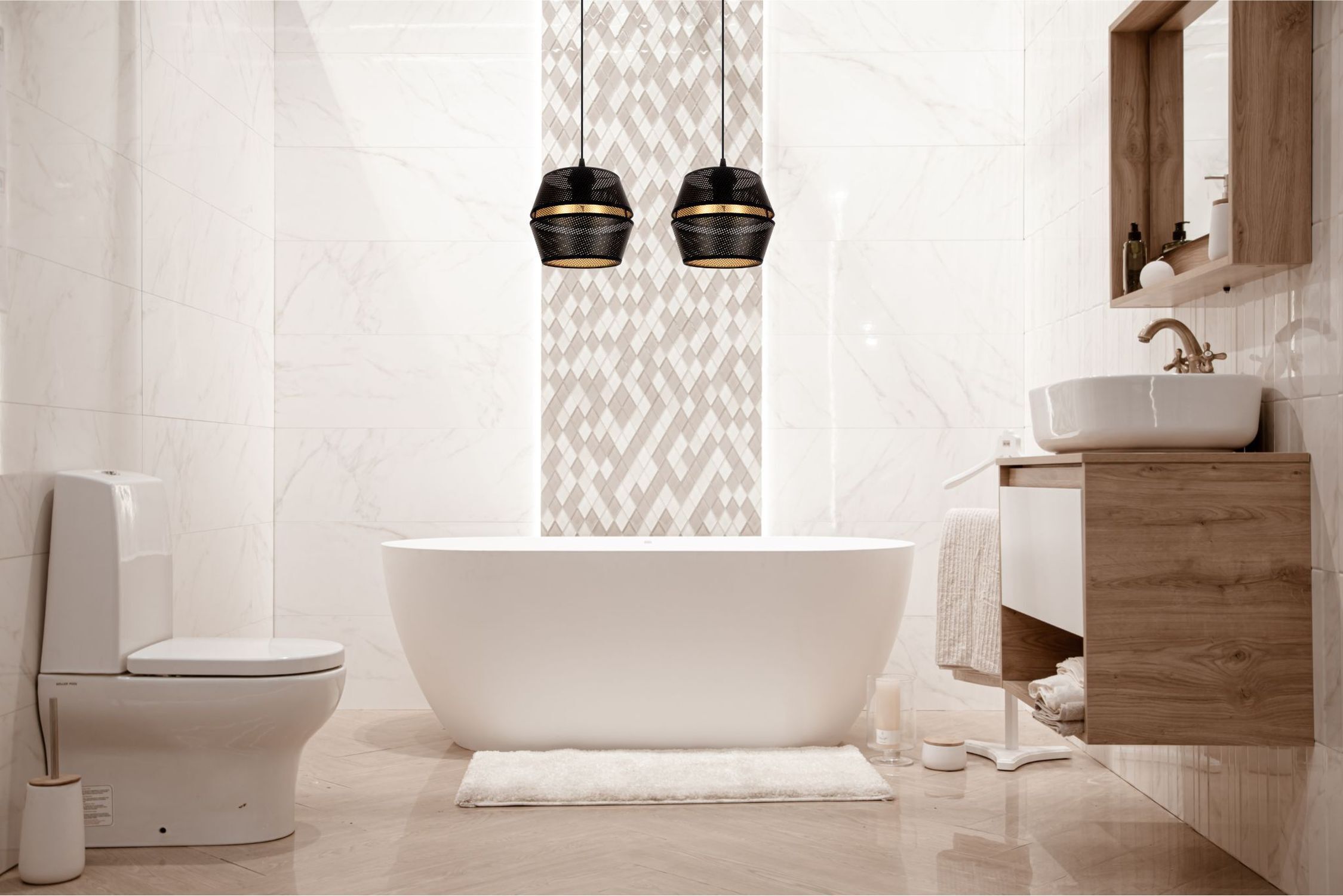 Lampe à suspendre métal noir or E27 50 cm de long 2 flammes Baden, Badewanne, Wanne, Sinken, Innenarchitektur