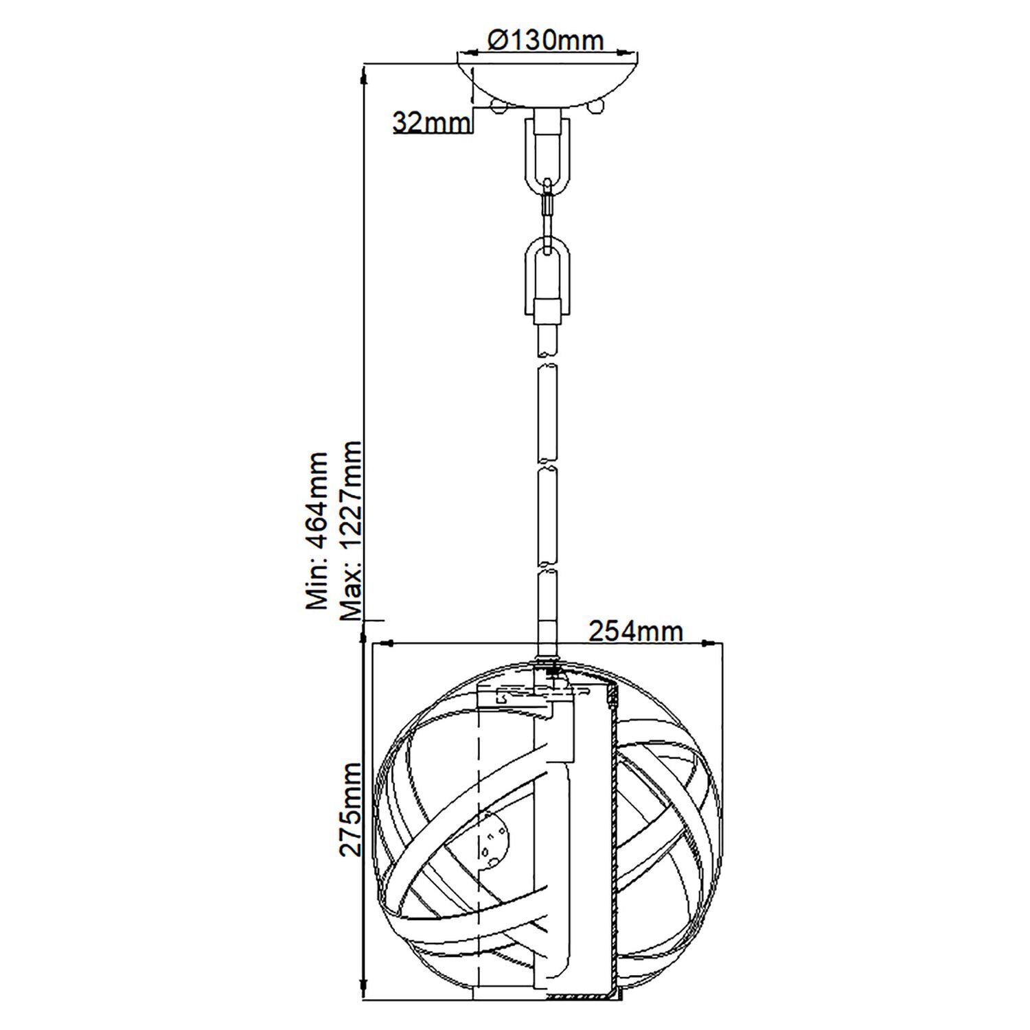 Suspension extérieure ronde Ø 25,5 cm E27 IP44 en fer antique