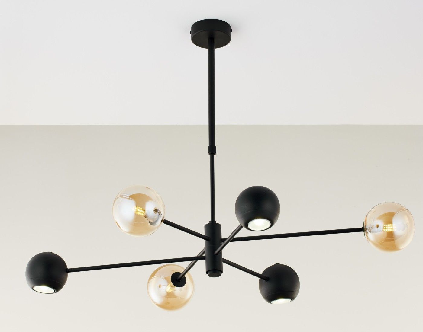 Plafonnier grand verre métal G9 GU10 noir ambre