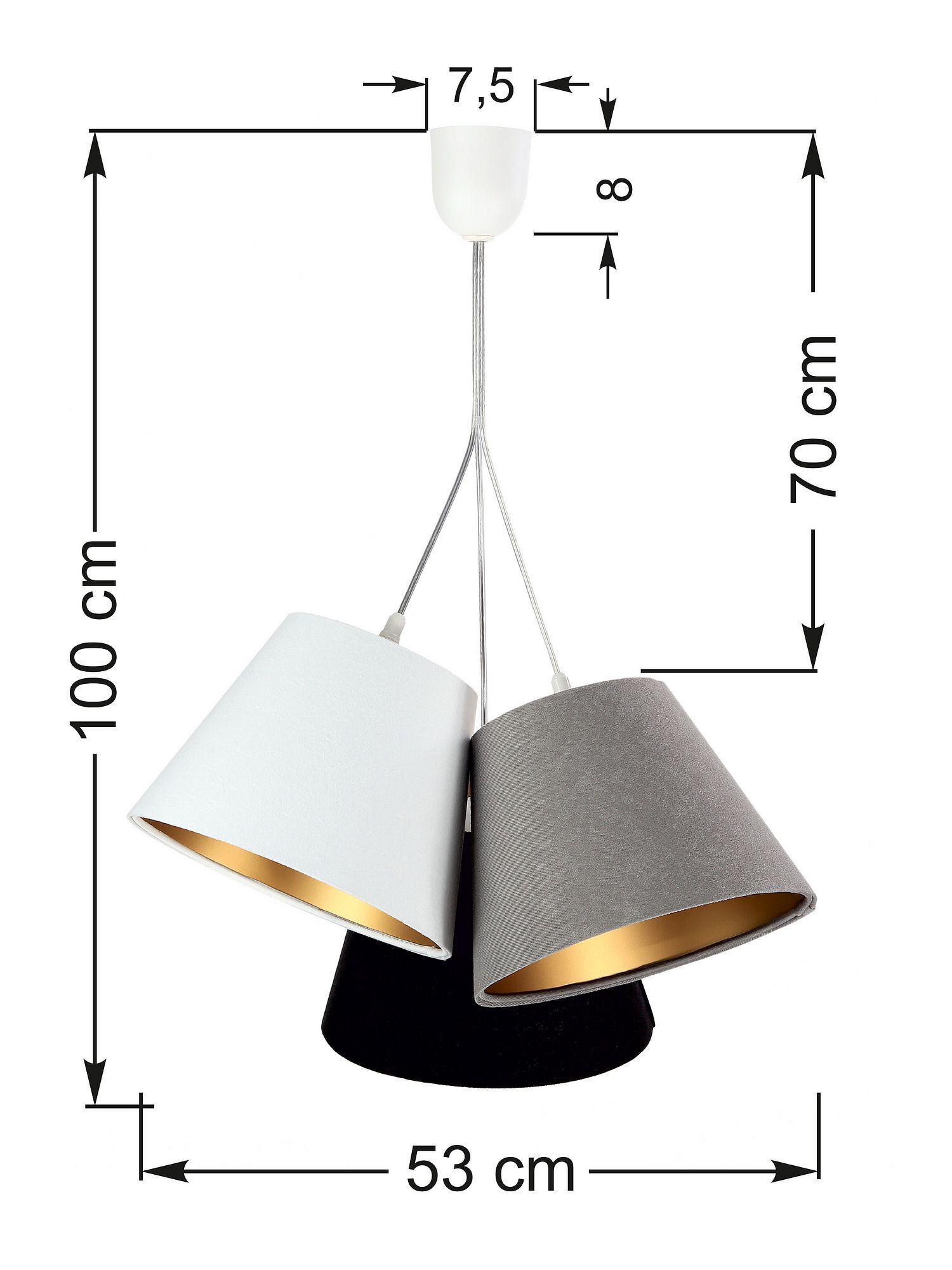 Lampe à suspendre Gris Or Noir Tissu Salon