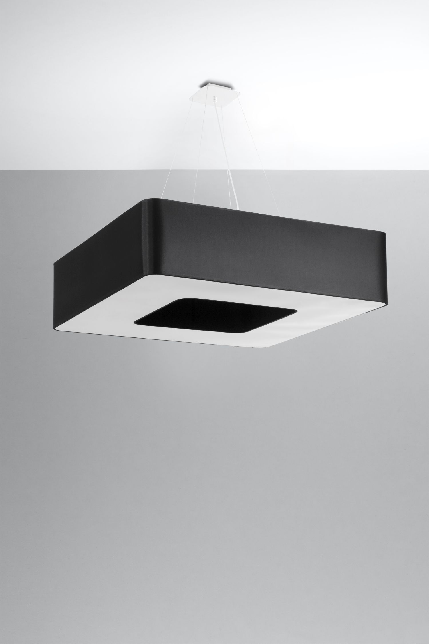 Suspension noir 80 cm large tissu 8x E27 carré