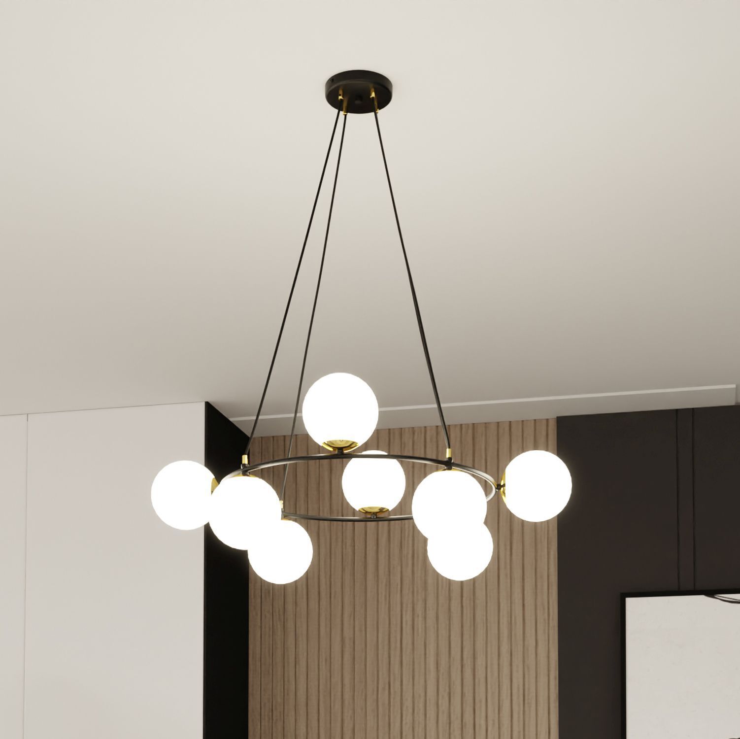 Suspension verre métal Ø 75 cm rond E14 7-flamme BRUNO