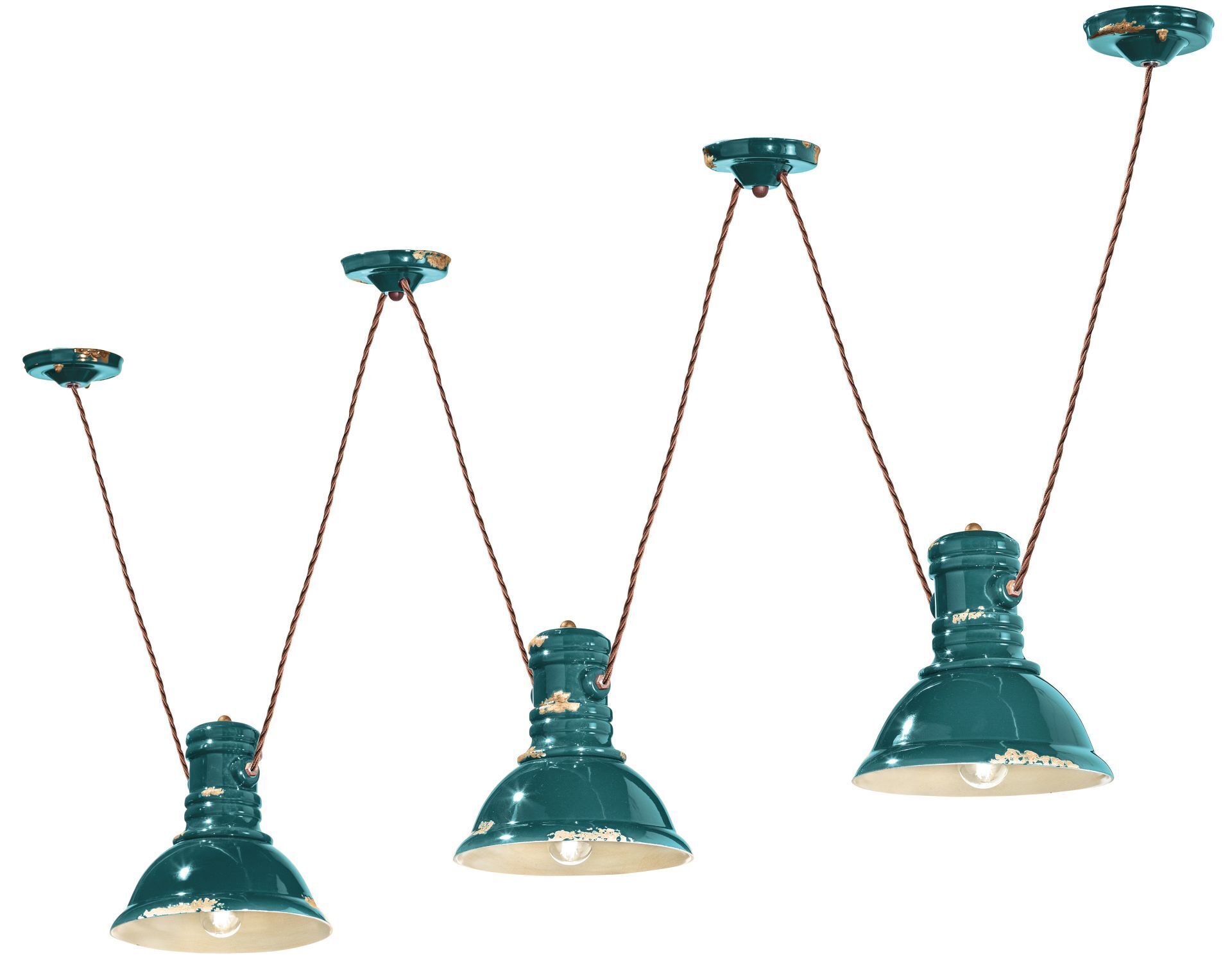 Lampe à suspendre céramique E27 pétrole shabby antique 3 flammes