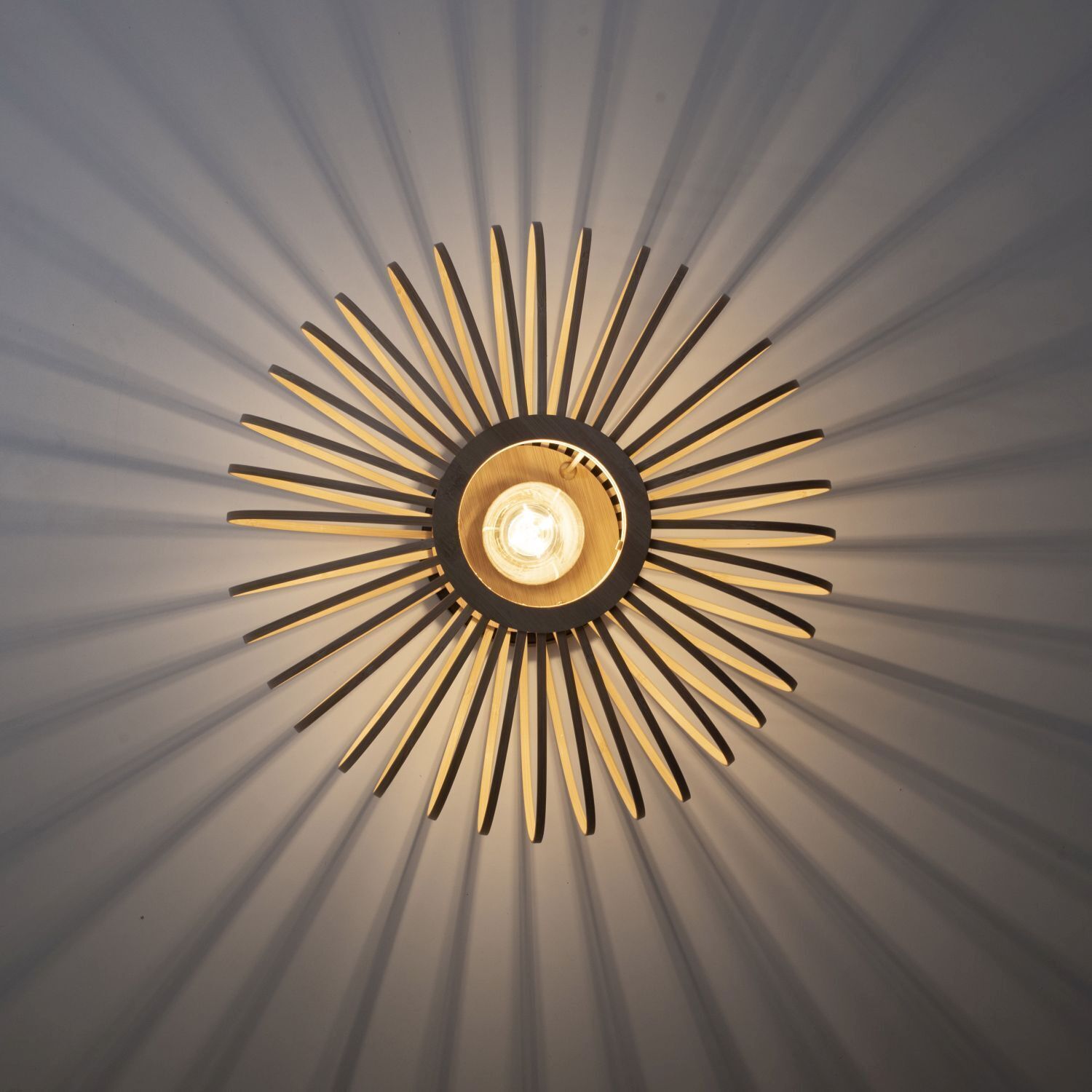 Lampe de plafonnier ronde Scandinave Métal Bois E27 Ø40 cm