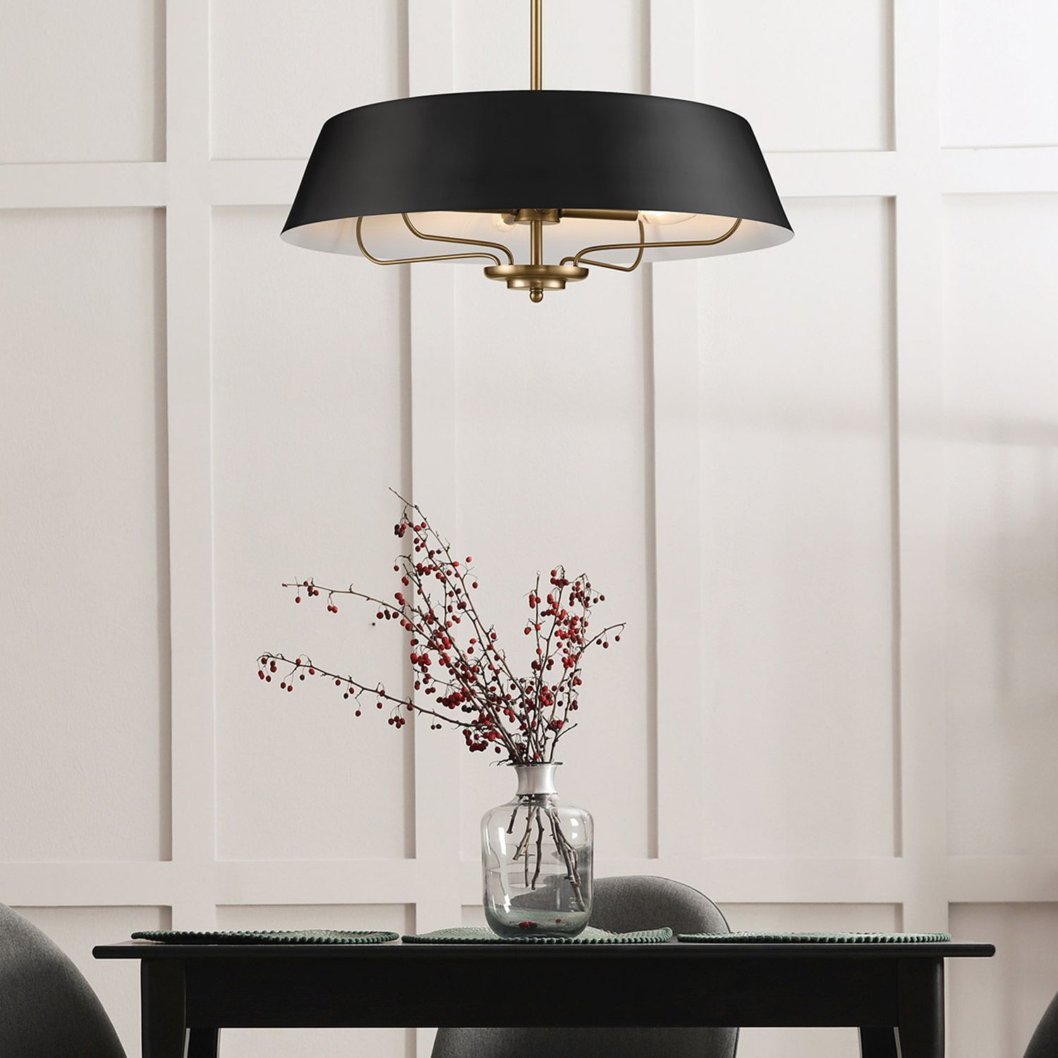 Deckenlampe rund höhenverstellbar 4x E14 in Schwarz Messing Lampe