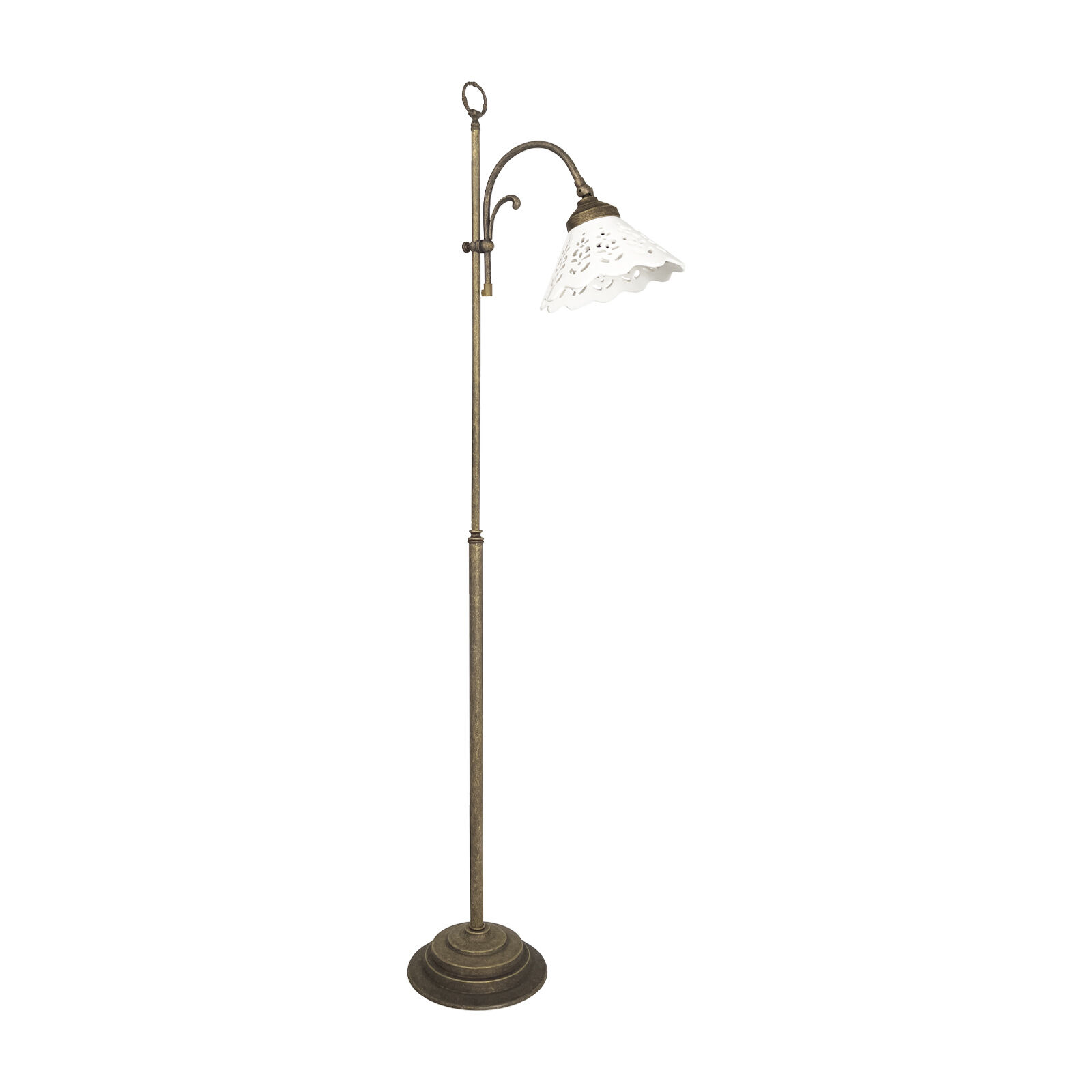 Lampadaire céramique laiton 130 cm en bronze antique blanc E27