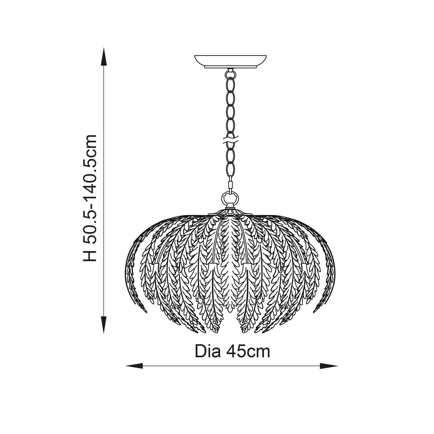 Lampe à suspendre métal Ø 45 cm rond feuille d'or 3x E14 Moderne Floral