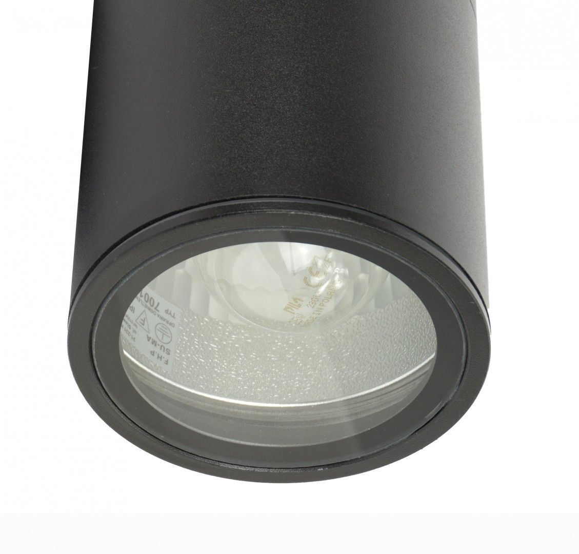 Lampe d'extérieur noire plafond IP54 cylindre H:17cm E27