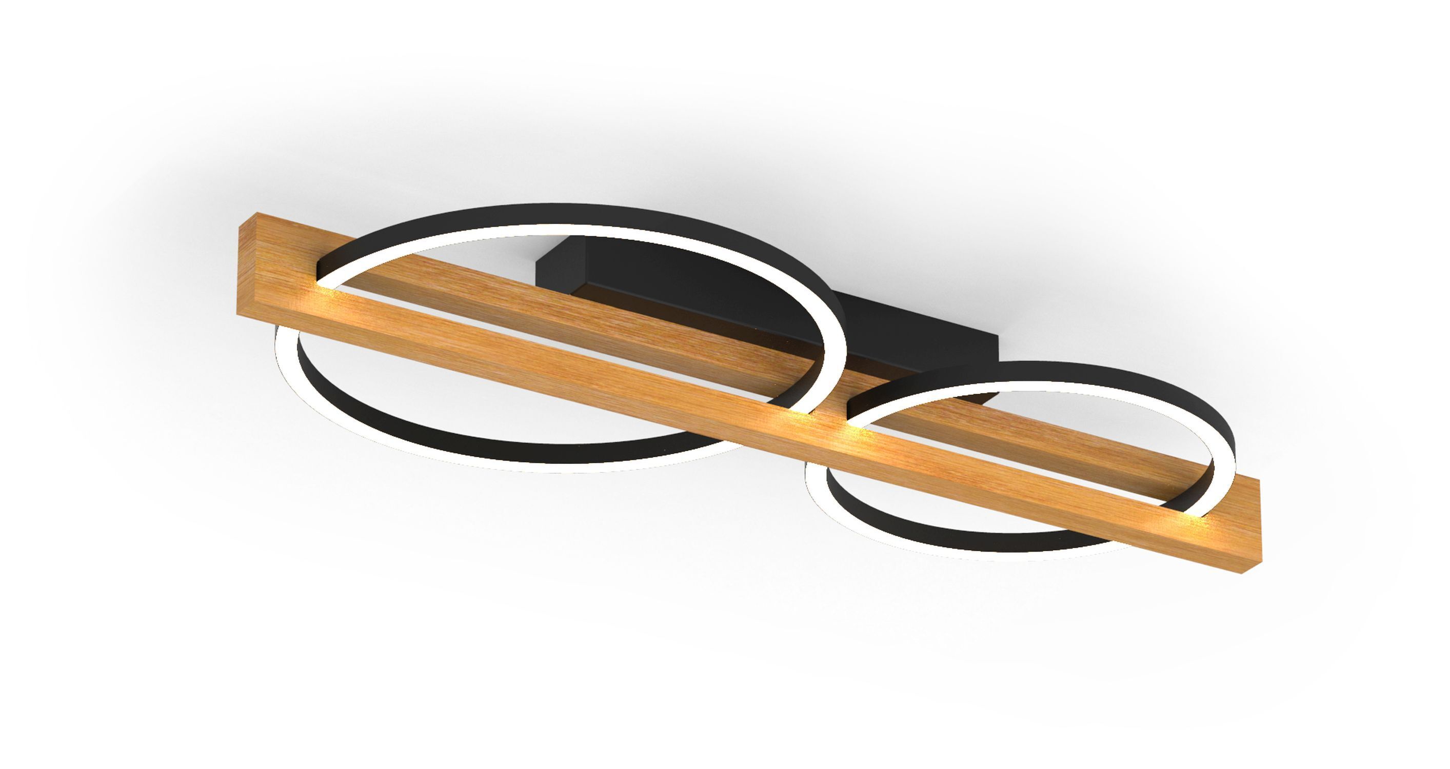 Plafonnier LED Métal Bois L:75,8 cm 3000 K Anneaux