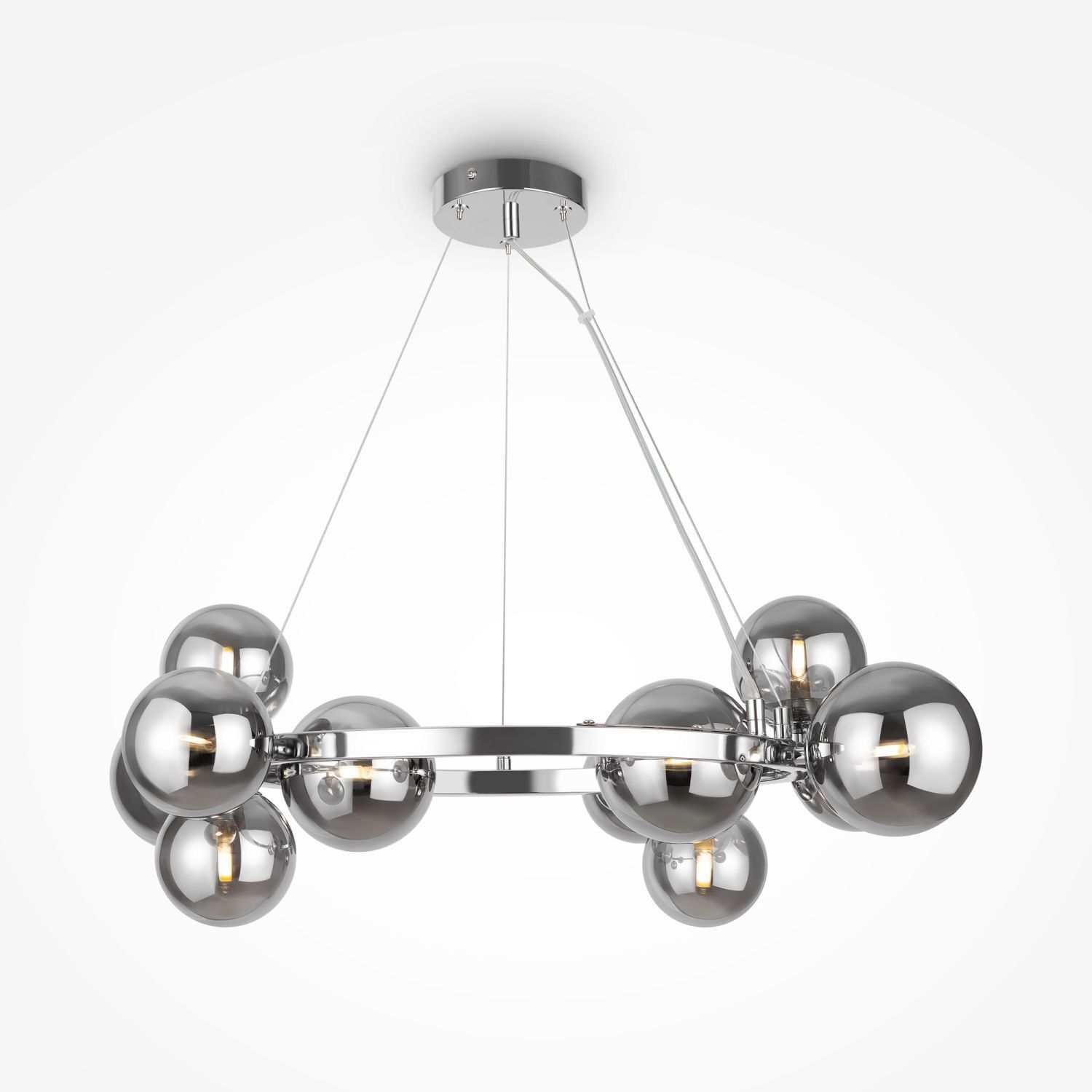 Suspension métal verre fumé G9 L : 67 cm Abat-jour sphérique