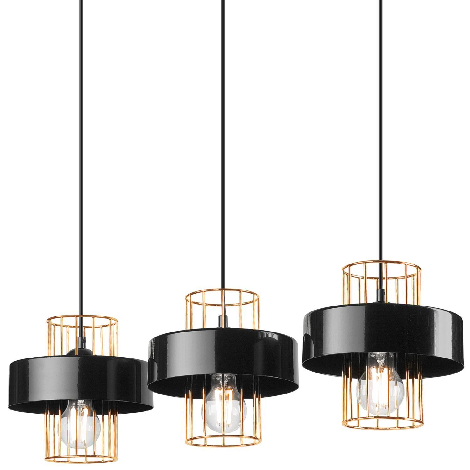 Lampe à suspendre noir or 3 flammes E27 L : 60 cm Métal