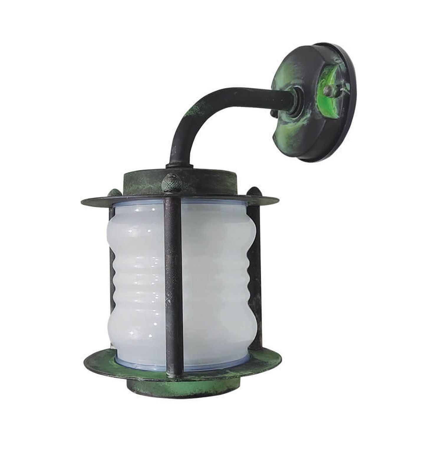 Lampe d'extérieur mur laiton verre E27 IP23 29 cm de haut vert antique