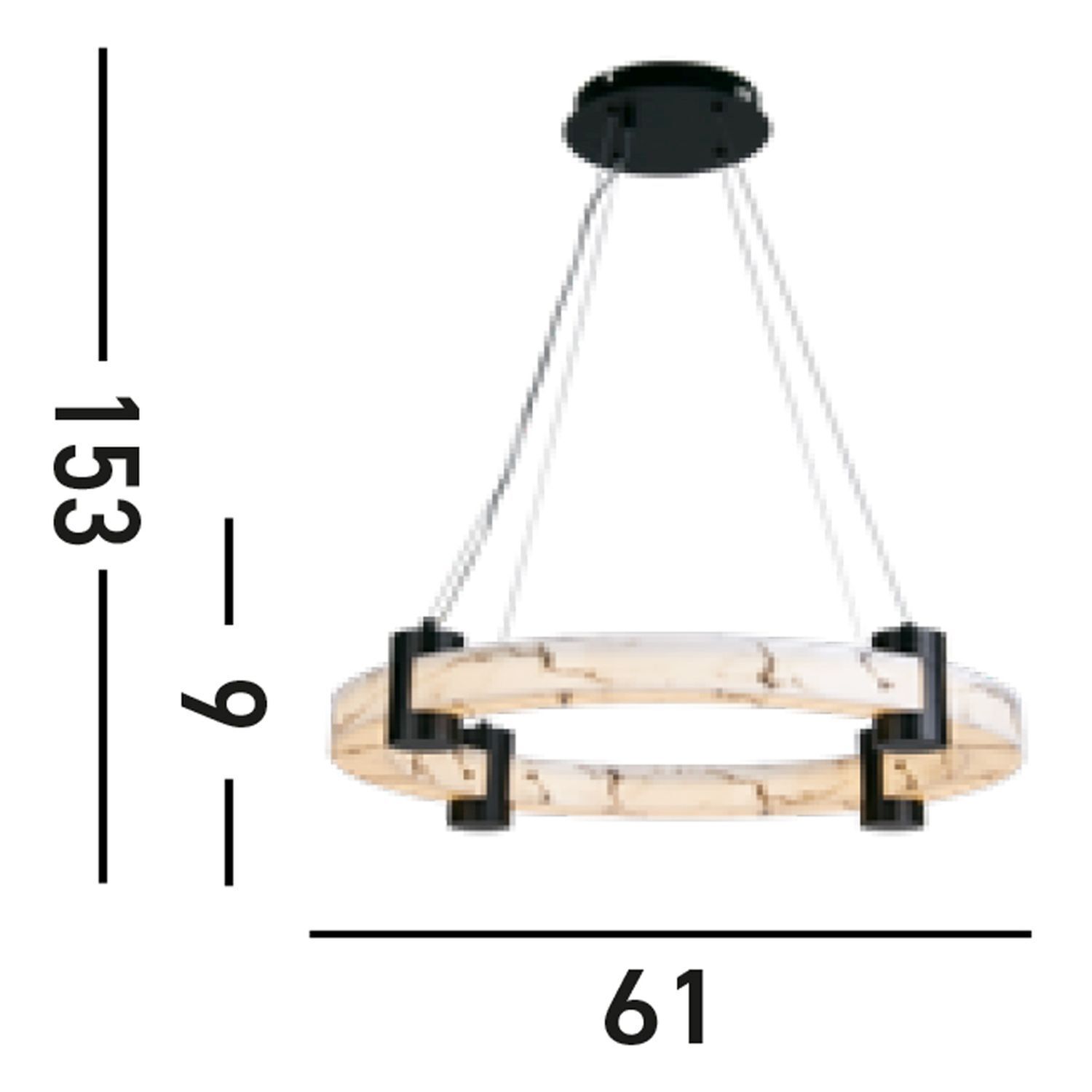 Runde LED Pendelleuchte Metall Harz Ring B:60,5 cm 29 W hängende Leuchte, Kronleuchter, Holz, Metallakzente, Deckenlampe