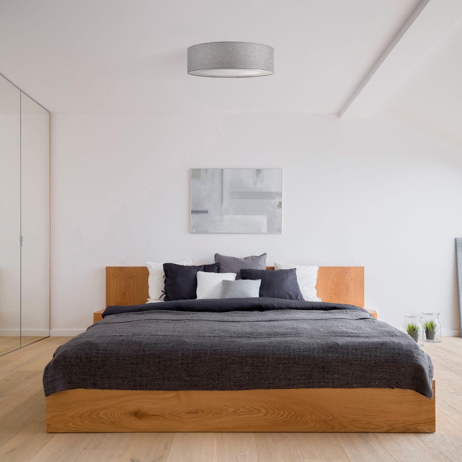 Lampe de plafond métal tissu E27 Ø 52 cm chrome gris rond Innenarchitektur, Mobiliar, Kissen, Dekoration für Zuhause, Bett