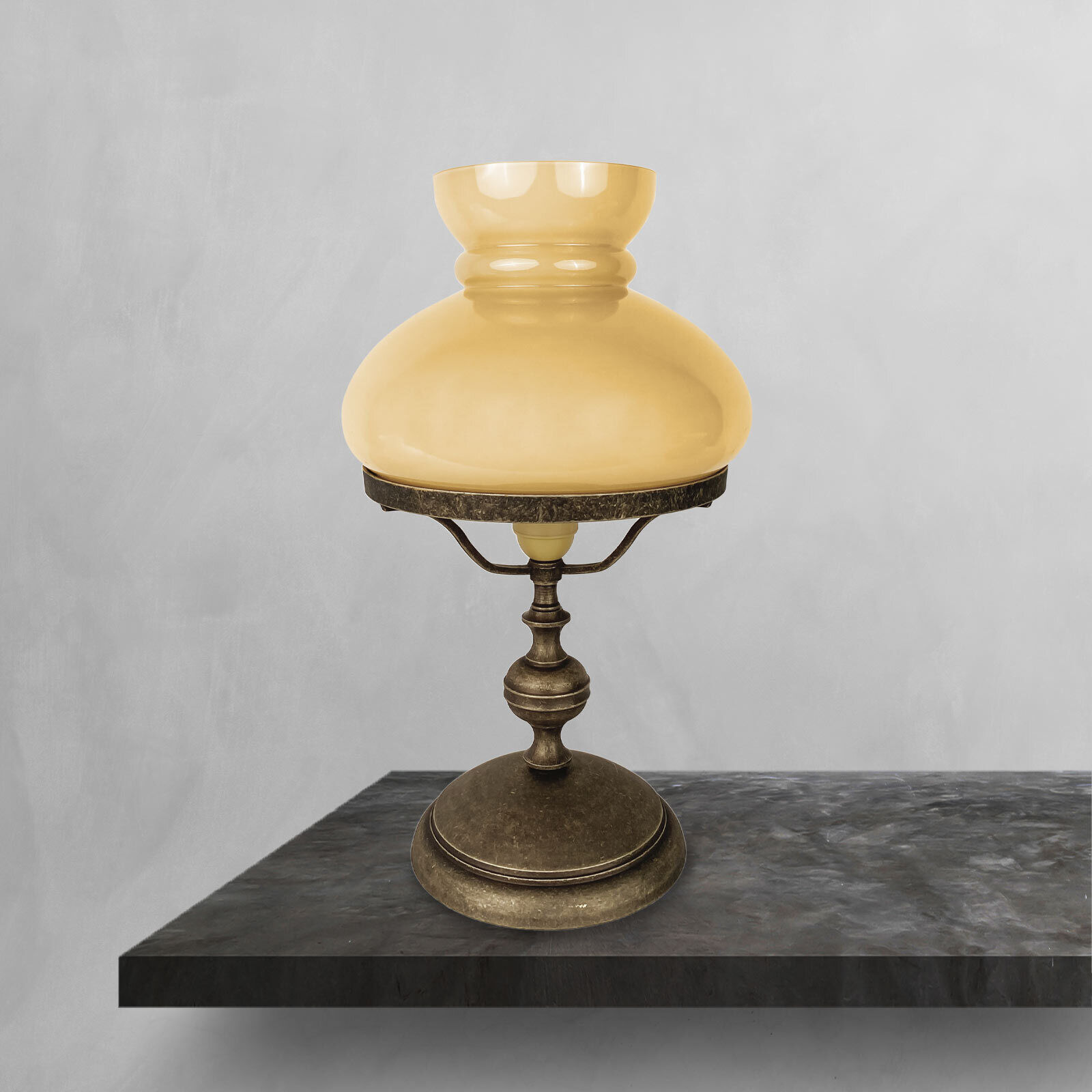 Lampe de table laiton verre 39 cm en bronze antique crème E14 Lampe, Tischlampe