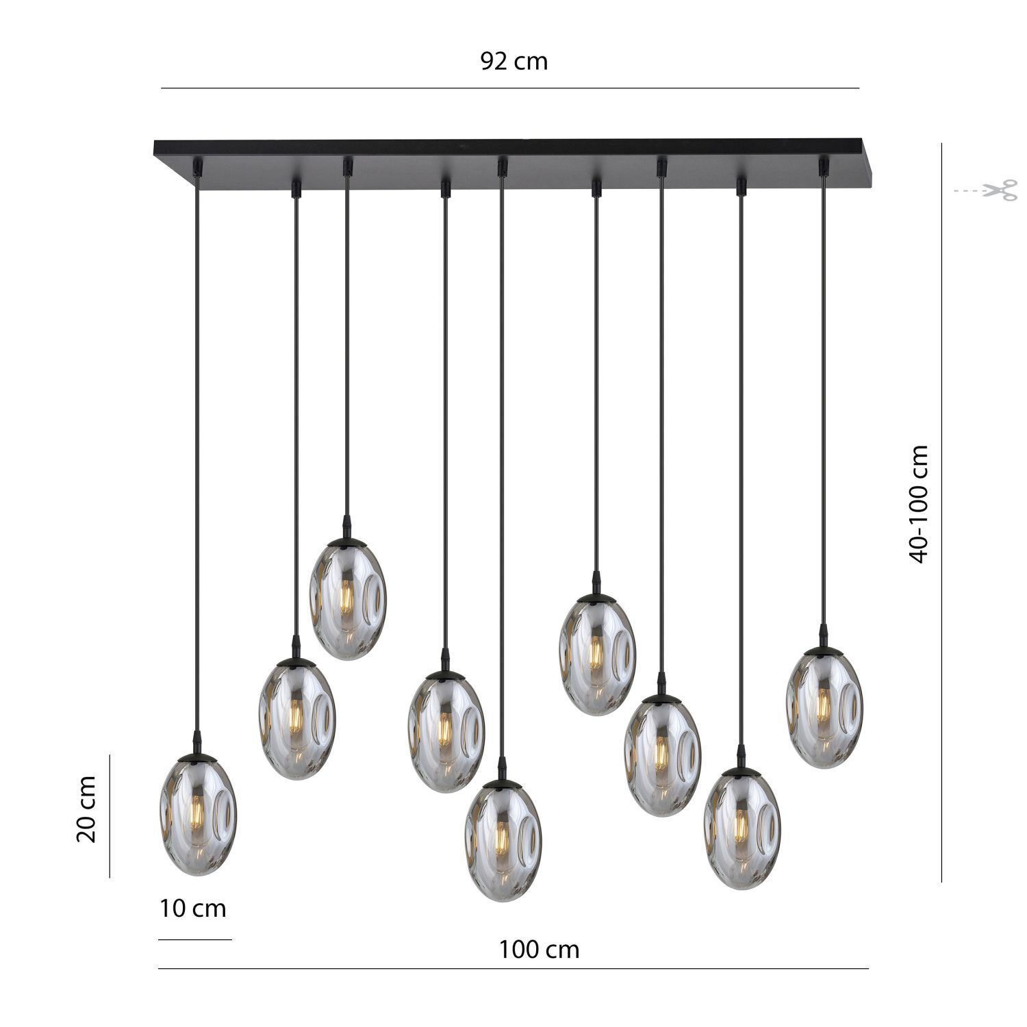 Grande lampe à suspendre Verre Abat-jour9x E14 100 cm décoratif