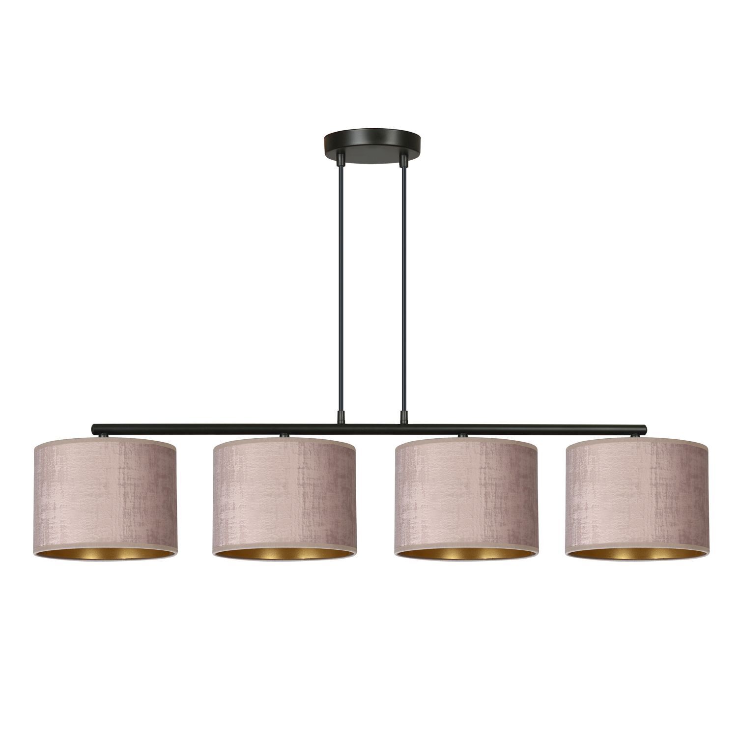 Hängelampe 4-flammig L: 97 cm Metall Stoff Rosa Gold E27 Leuchte, Lampe, Klebeband, Deckenleuchte