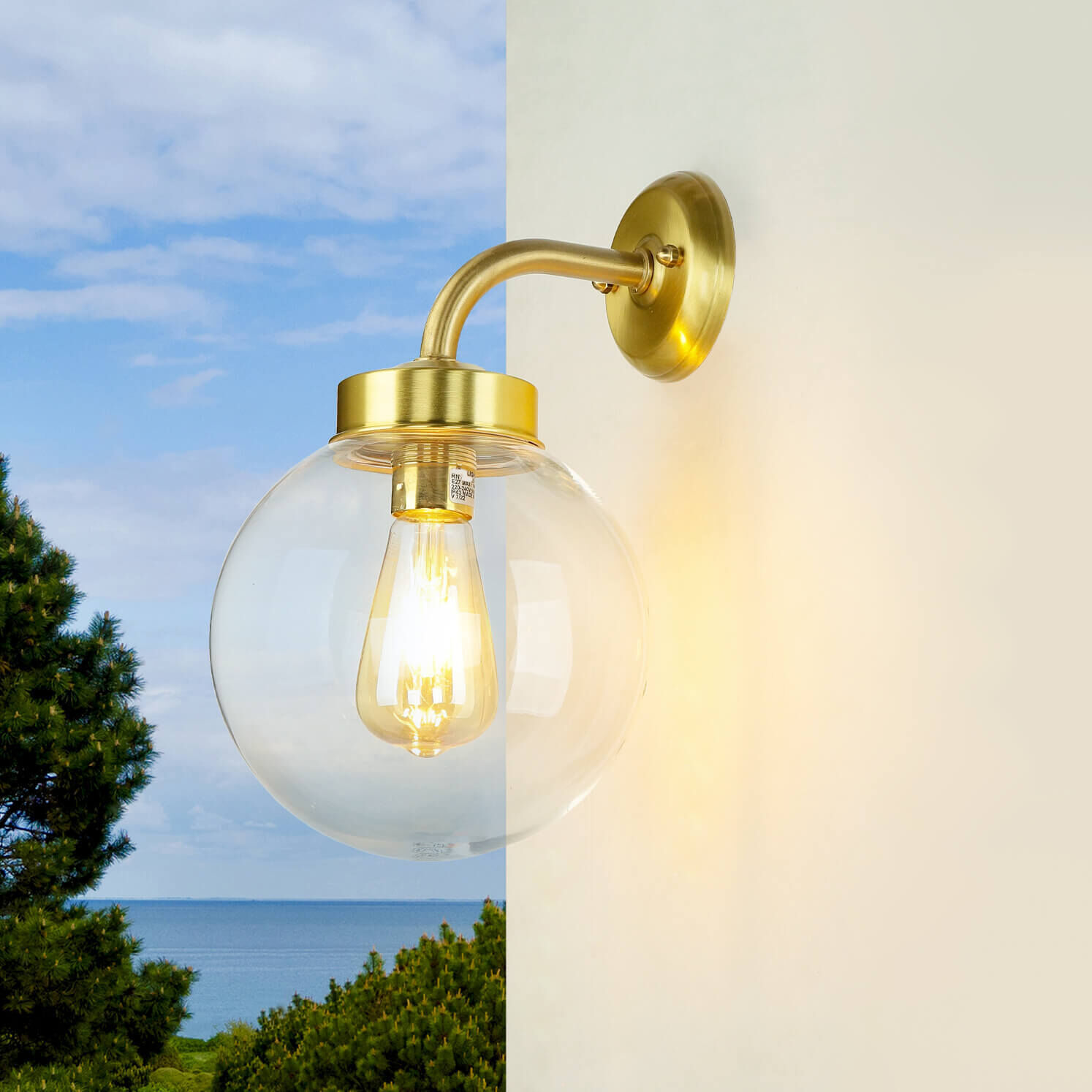 Lampe d'extérieur laiton Abat-jour sphérique E27 mur maison jardin