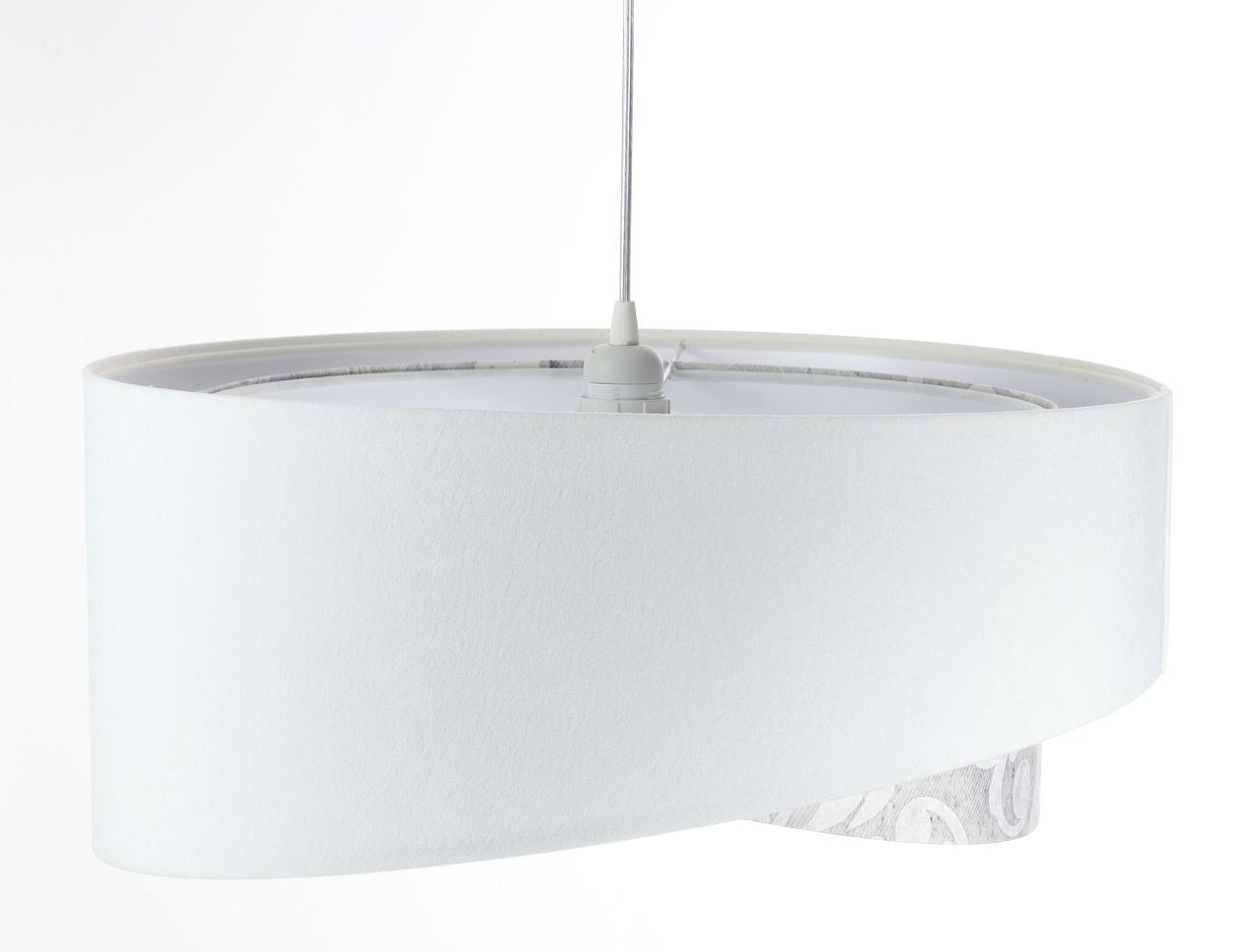 Suspension ronde D : 50 cm E27 Blanc Gris Abat-jour en tissu