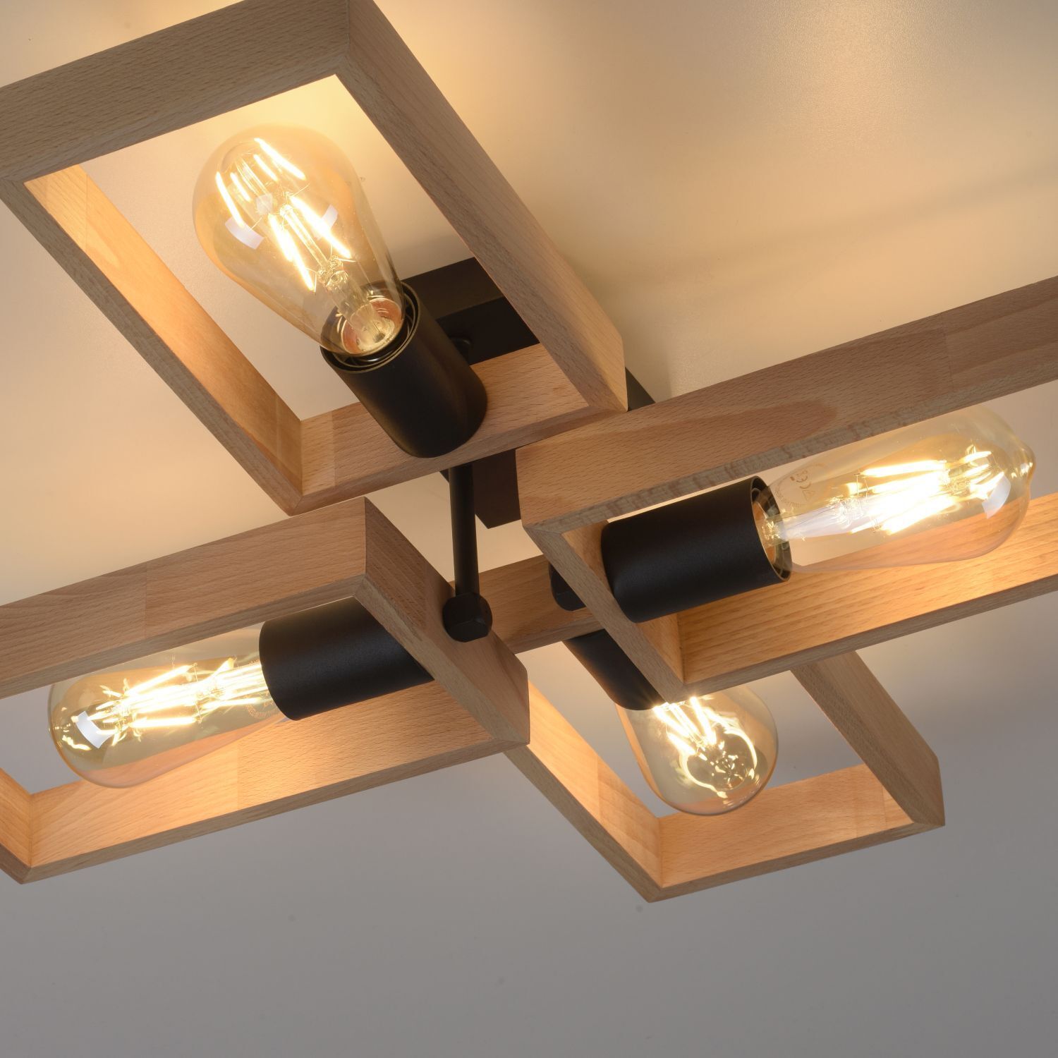 Lampe de plafonnier naturelle Rétro Bois Métal L:62 cm E27
