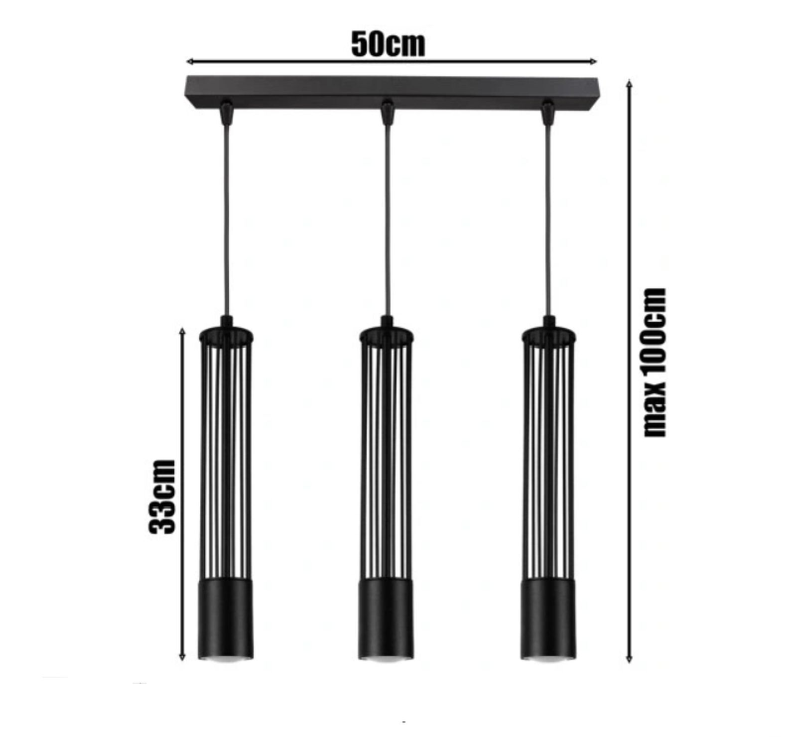Suspension décorative métal GU10 55 cm de long noir