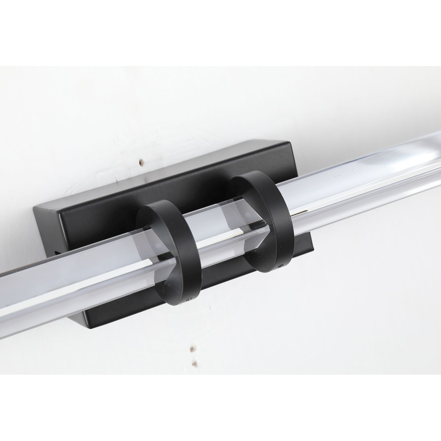 LED Spiegelleuchte Metall Glas Schwarz IP44 B:46,5 cm LED-Strecke, Tischlampe, Halterung, Glasrohr, Schwarz