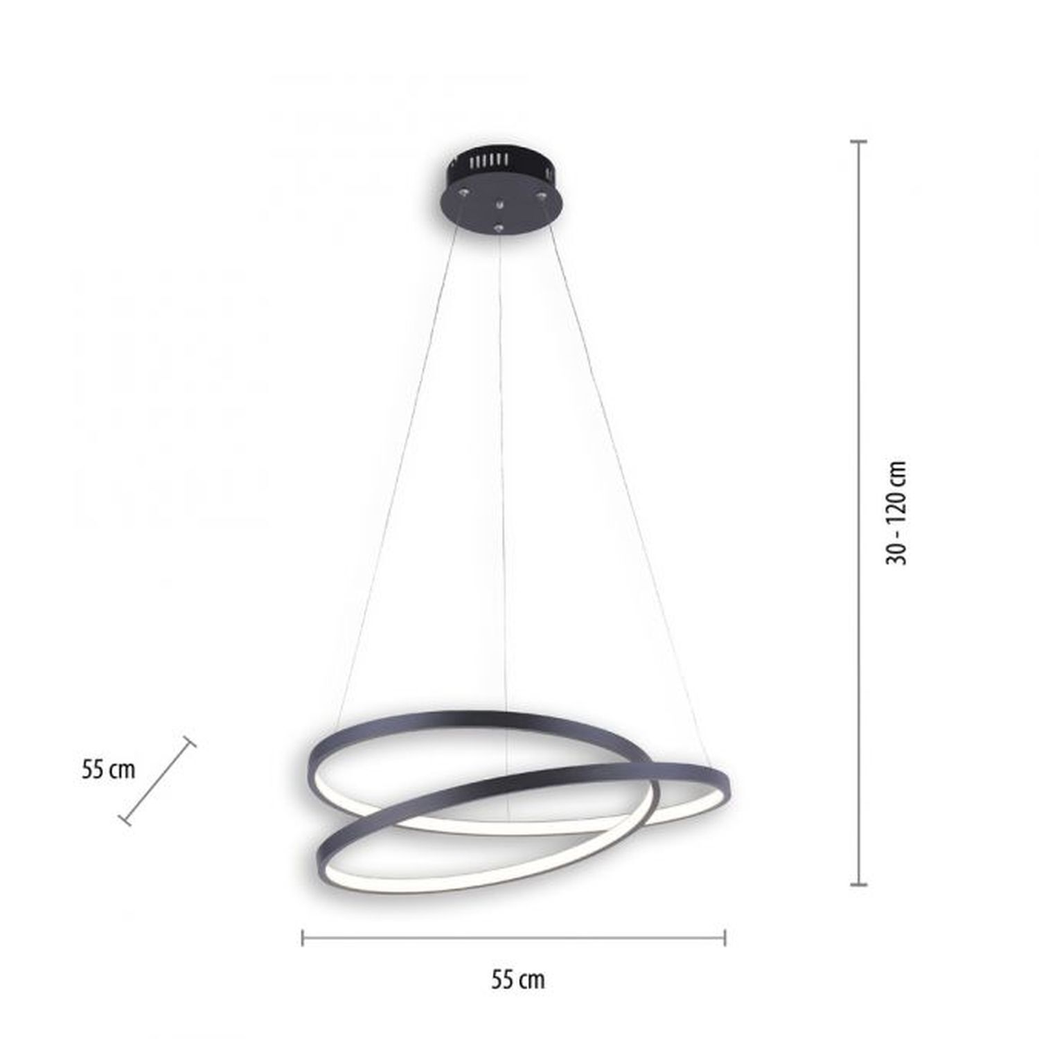 Suspension LED Noir L:55 cm 4000 lm dimmable