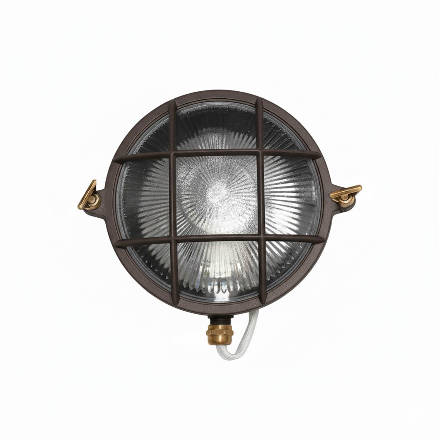 Kellerleuchte Glas Echt-Messing E27 IP64 D: 24 cm rund Beleuchtung, Leuchte