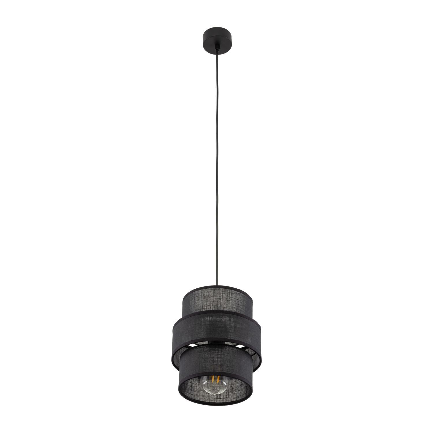Pendelleuchte Schwarz E27 D: 20 cm rund Modern Stoff Deckenleuchte, Lampe