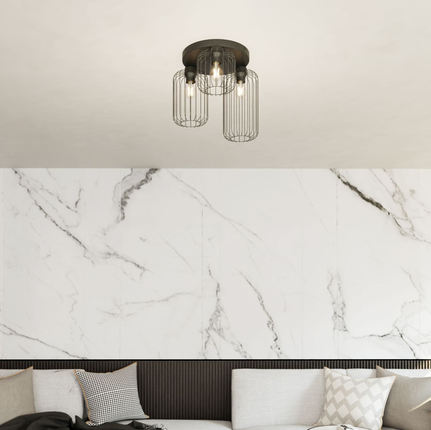 Plafonnier filaire Retro noir métal E27 60 cm de long Drinnen, Innenarchitektur