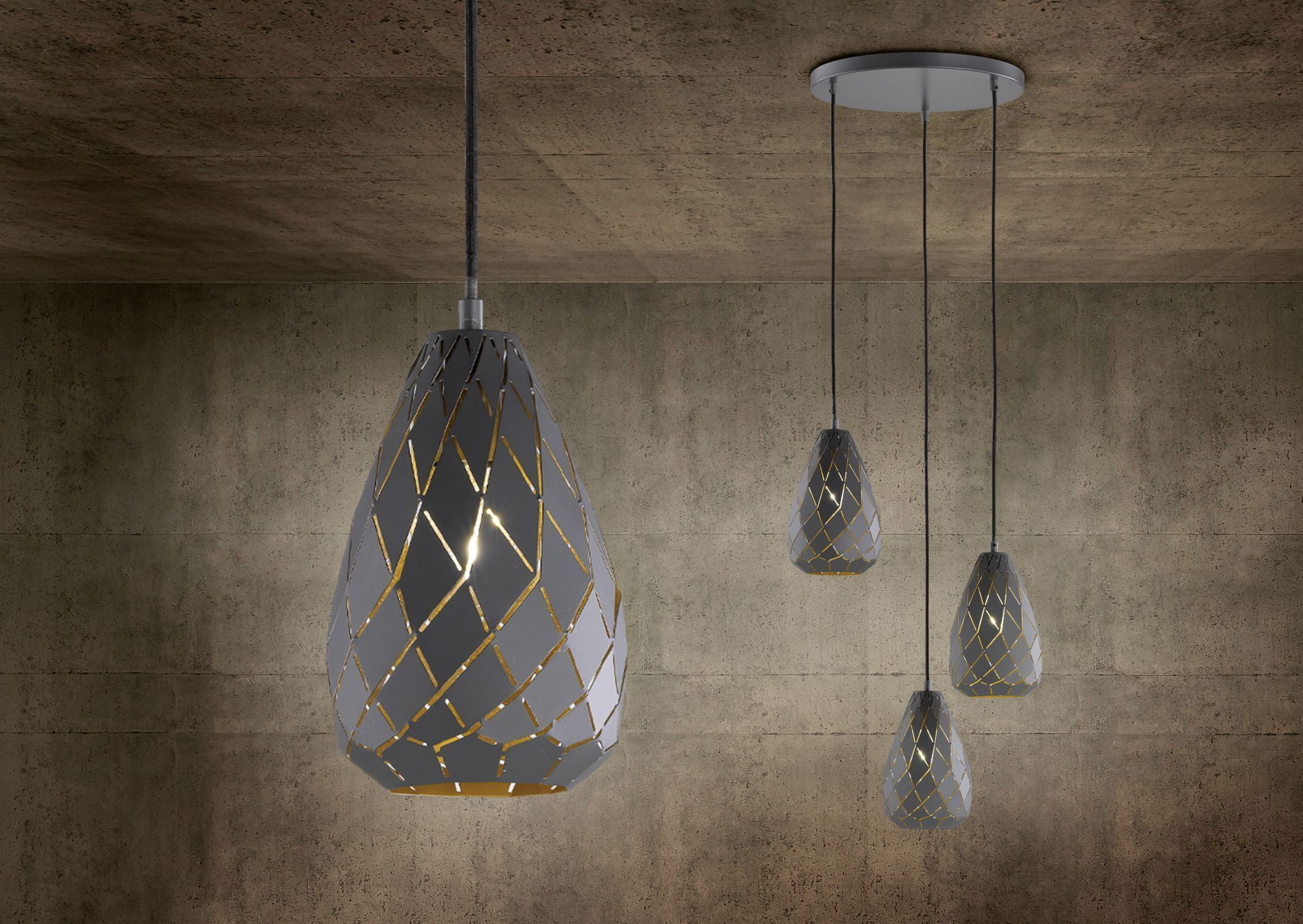 Lampe à suspendre géométrique métal anthracite E27 Ø35 cm