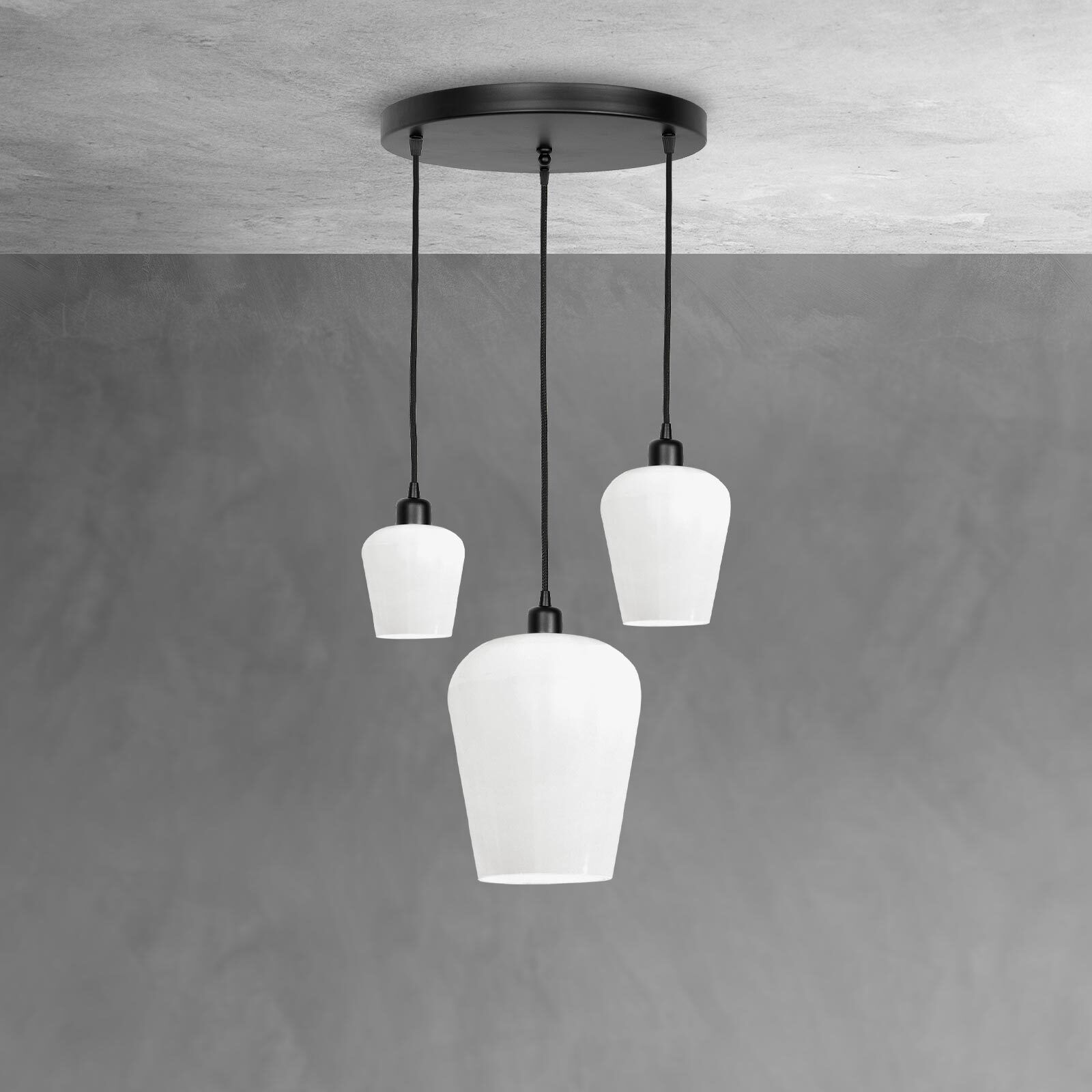 Suspension noir blanc 3 flammes E27 Ø 47,5 cm ADRIAN